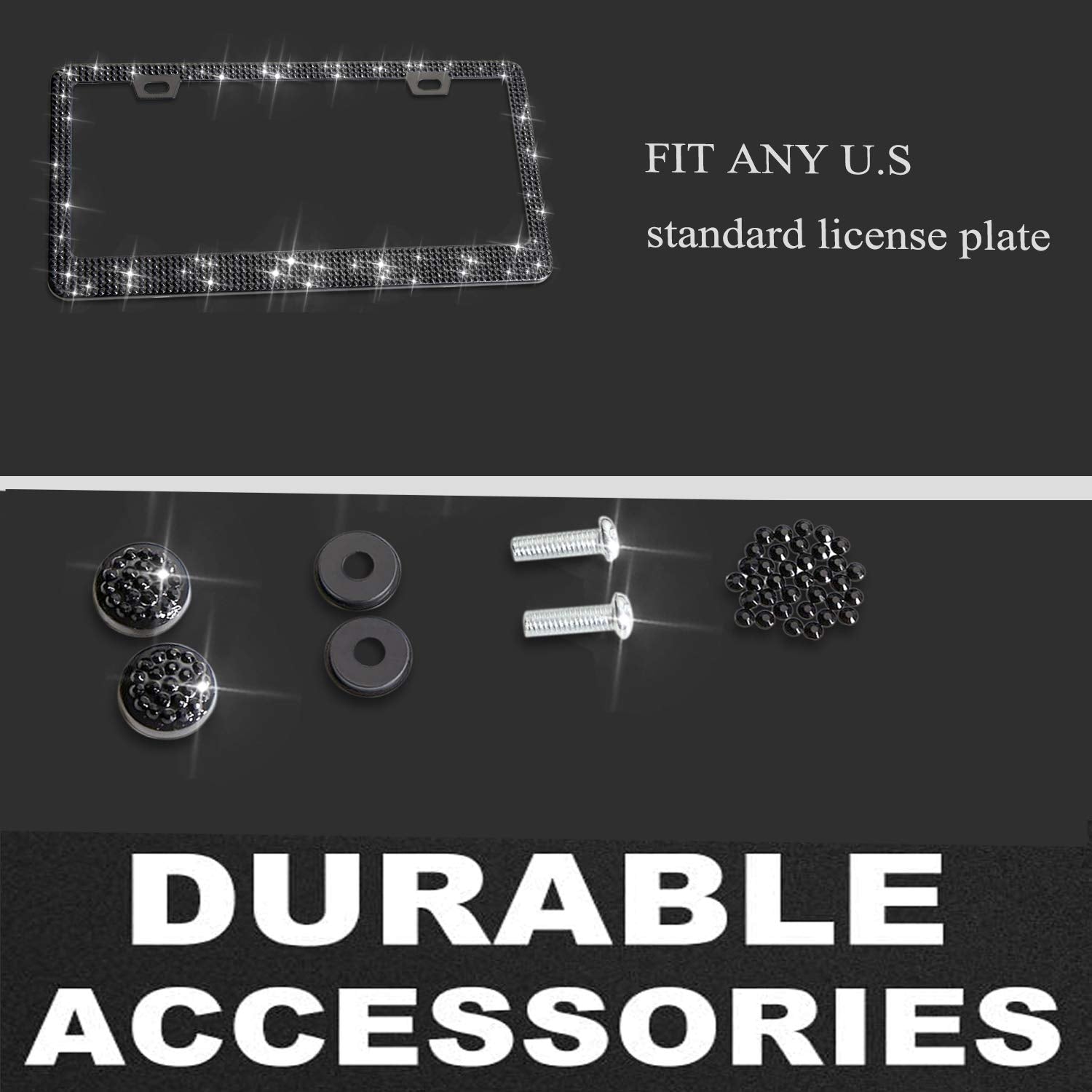 Shering Bling Glitter License Plate Frame, 1 Pack Sparkly Frames With Bedazzled Diamond Rhinestone Crystals - Stylish Car Access