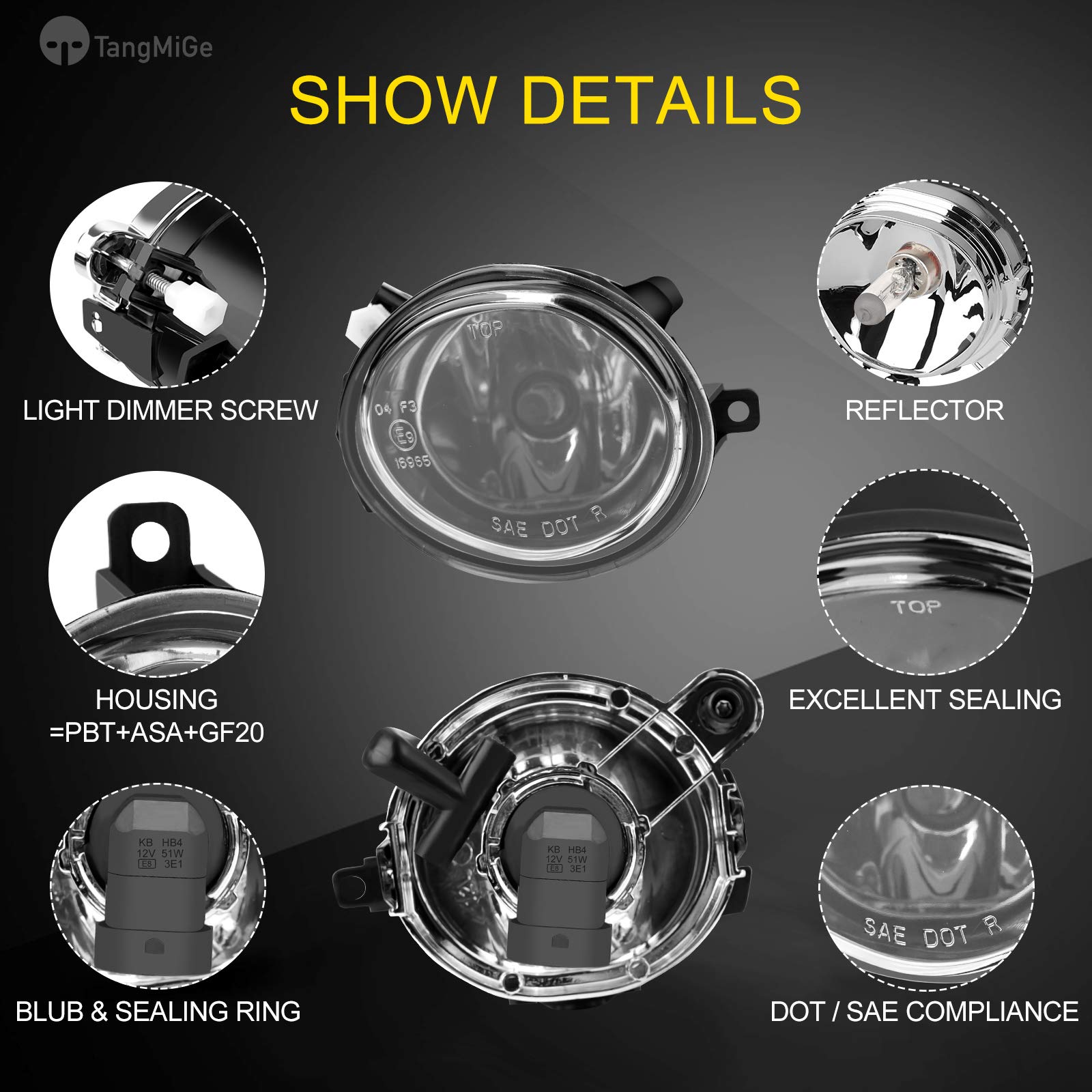 TangMiGe Fog Lights Lamps for 2000-2006 BMW (E46 M3 E39 M5) / 3 Series (320i 323i 325i 325xi 330i 330xi Sedan w/Sport Package, 3