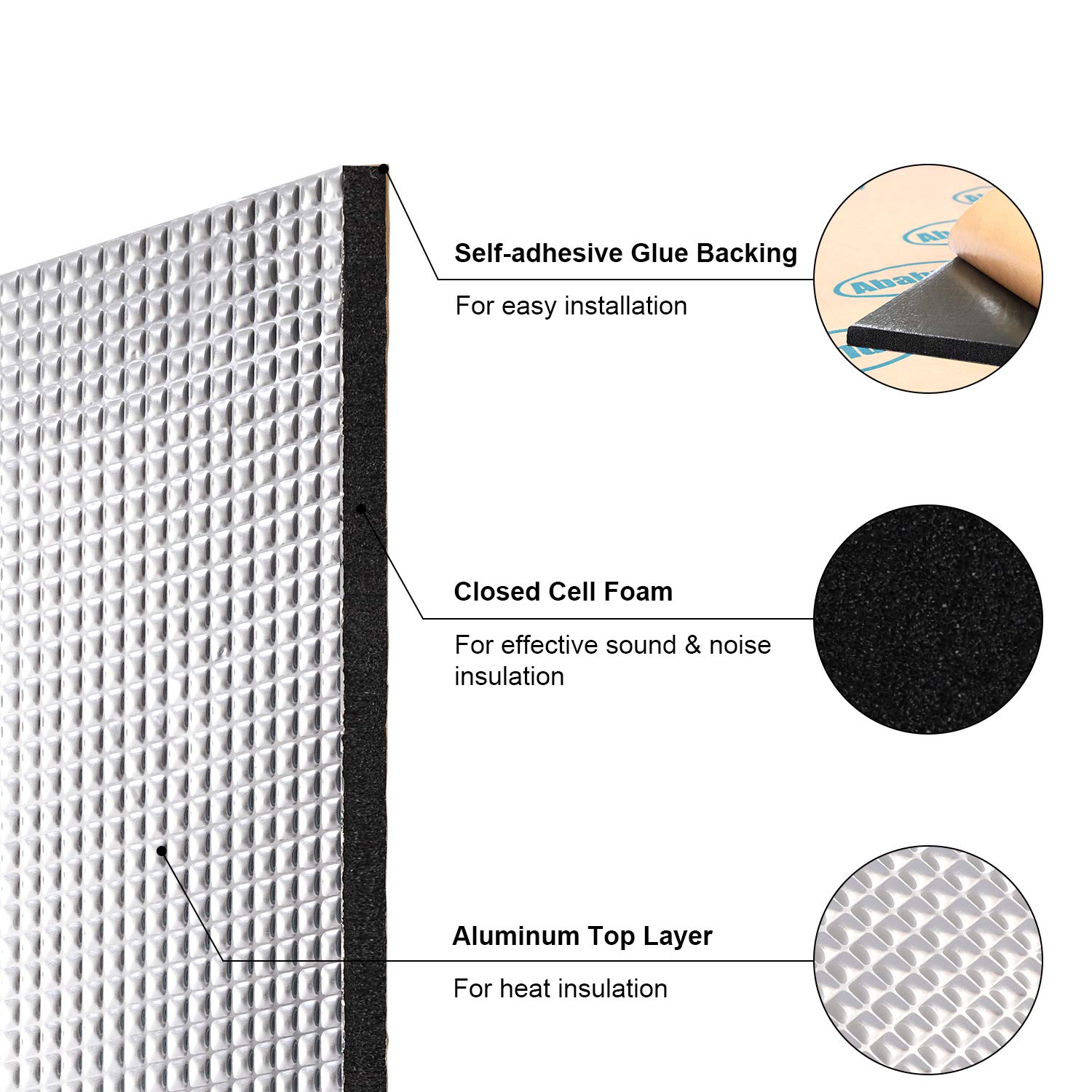 Abahub 236 Mil 107 Sqft Car Sound Deadener Hood Firewall Heat Shield Insulation Pad Automotive Sound Deadening Mat Aluminum Roll