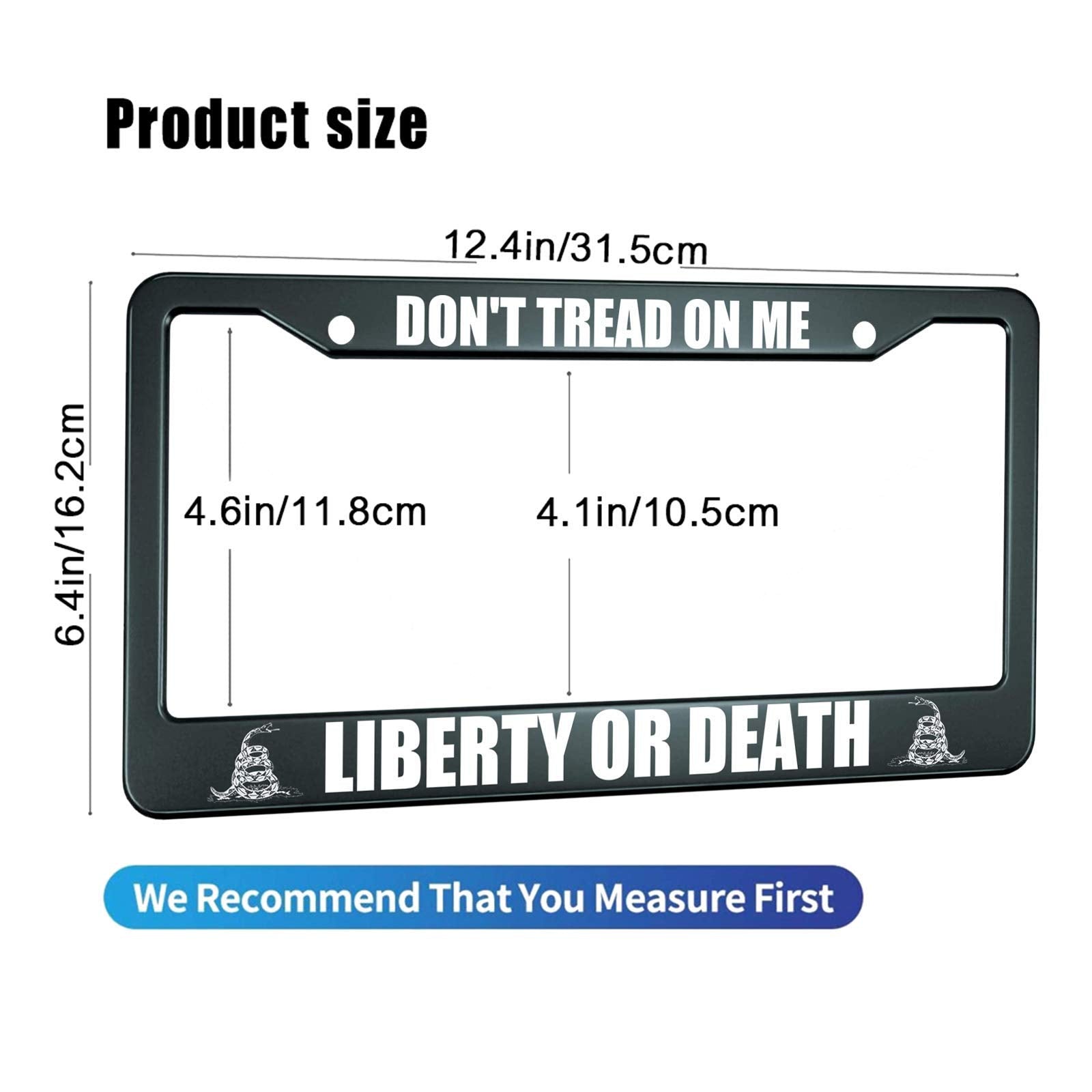 HOSNYE Don't Tread on Me Liberty Or Death License Plate Frame Metal License Plate Cover Front Plates Frames Car Tag Frame for Wo