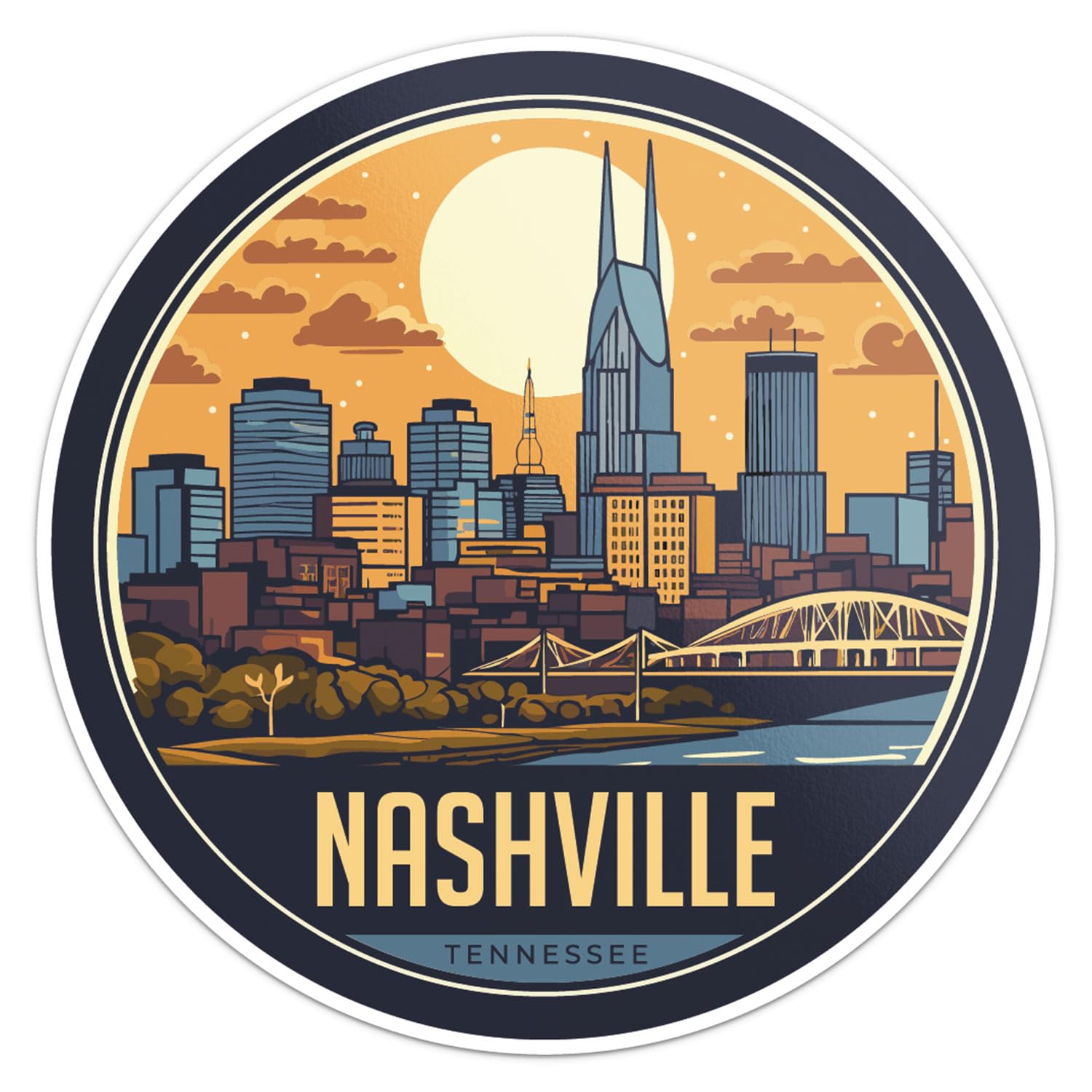 Nashville City Sticker - Waterproof Vinyl Decal for Car Bumper, Laptop, Water Bottle, Wall, and Window, Size - 5'' Longer Side