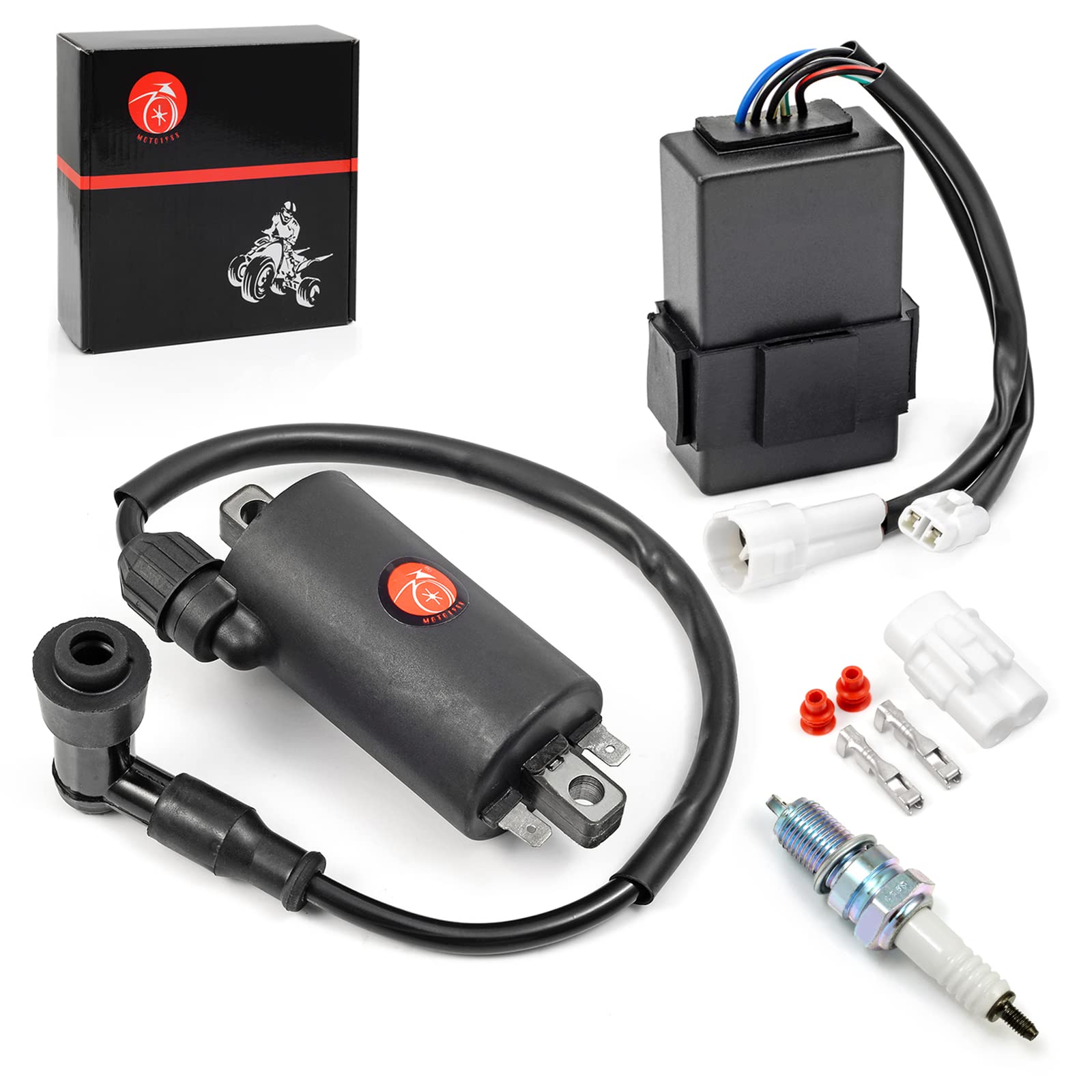 MOTO1988 Ignition Coil, CDI & Spark Plug Kit for Kawasaki Bayou 300 (1988-2004)