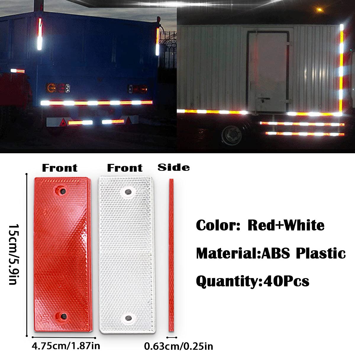Mxuteuk 40Pcs Red And White Self Adhesive Waterproof Plastic Rectangular Stick,Reflector Tape Hazard Caution Warning Sticker For