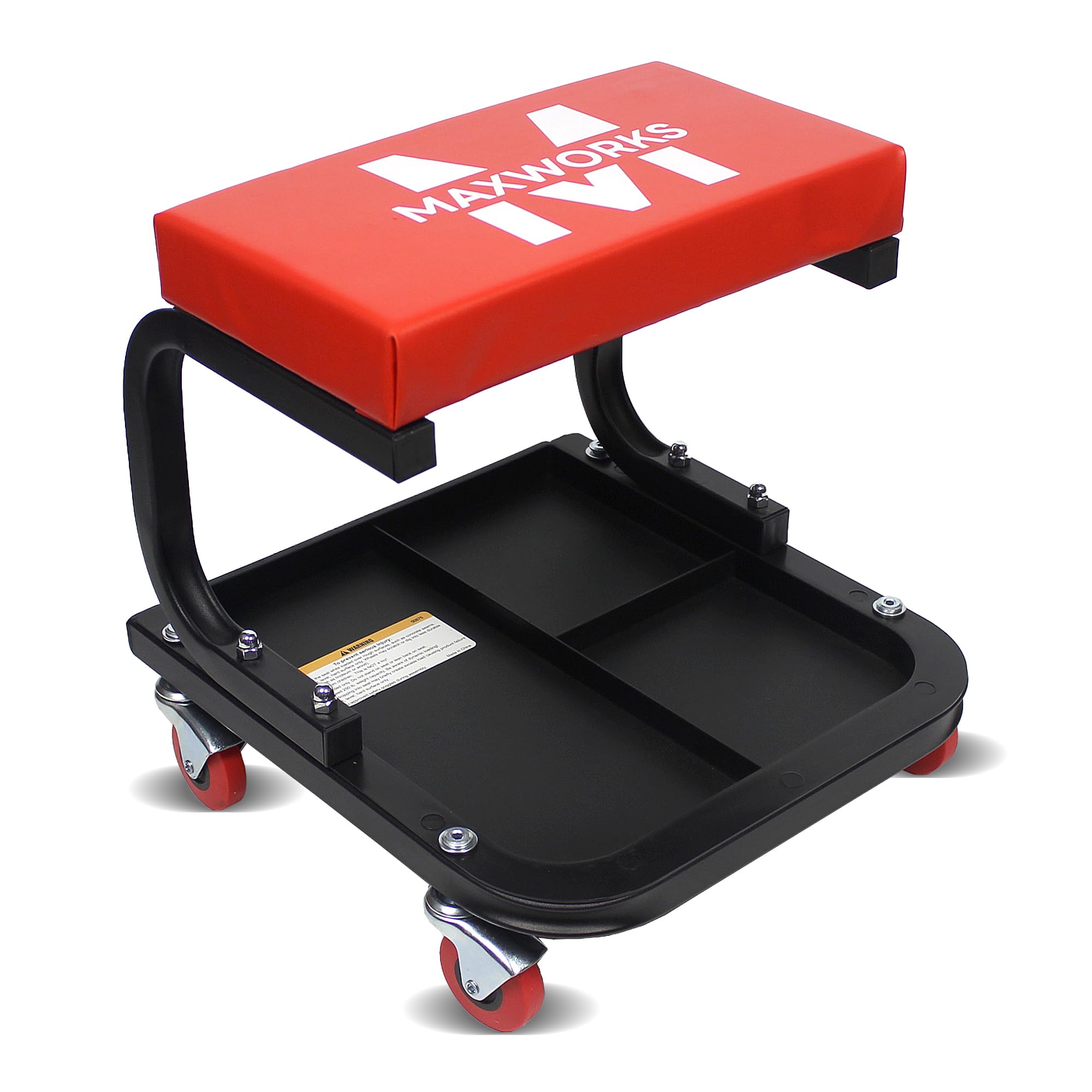 Maxworks 50875 Mechanics Roller Seat, 250 Lbs Capacity Padded Rolling Workshop Stool With Tool Tray Storage For Garage, Shop, Au