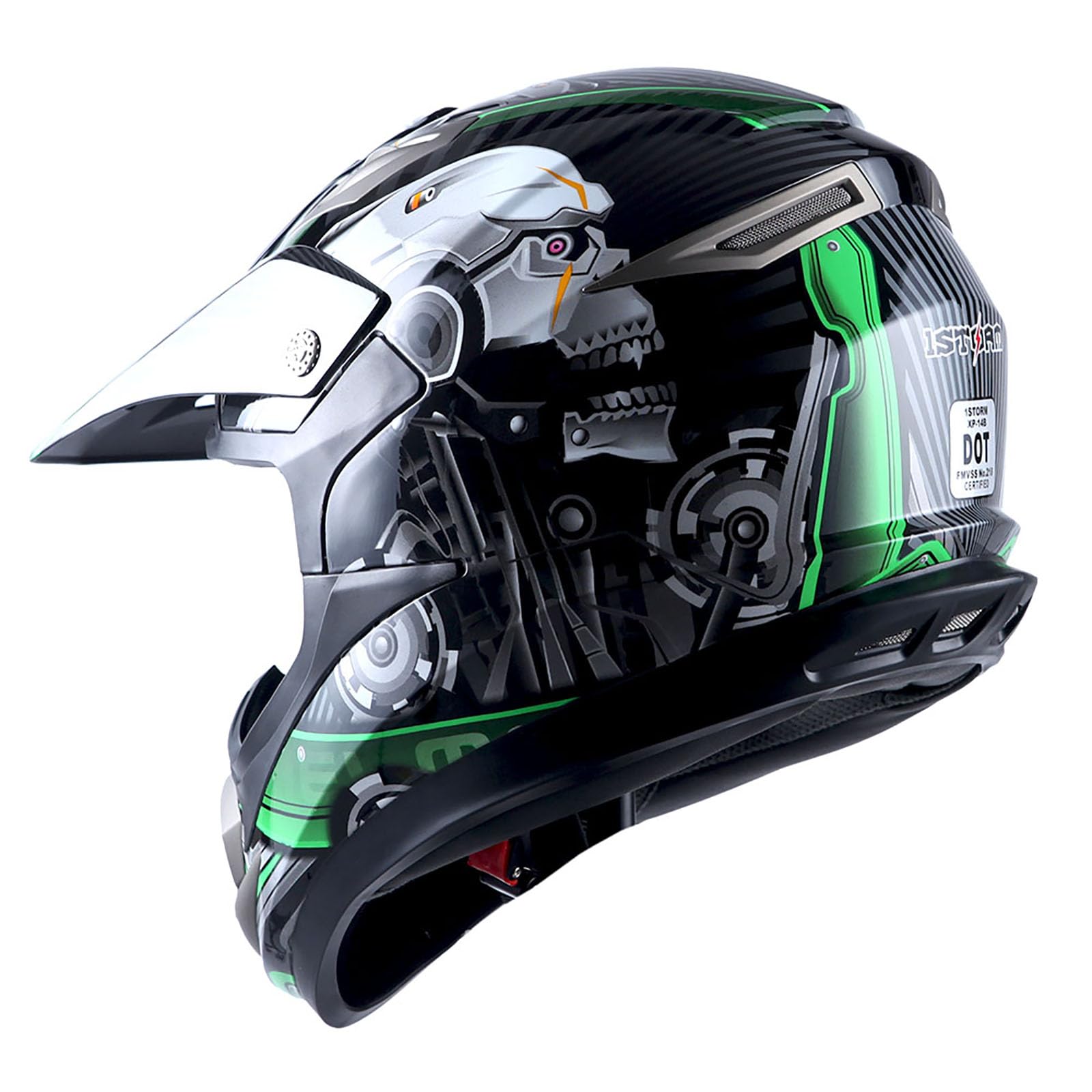 1Storm Adult Motocross Helmet Off Road Mx Bmx Atv Dirt Bike Mechanic Hgxp14B Skull Green
