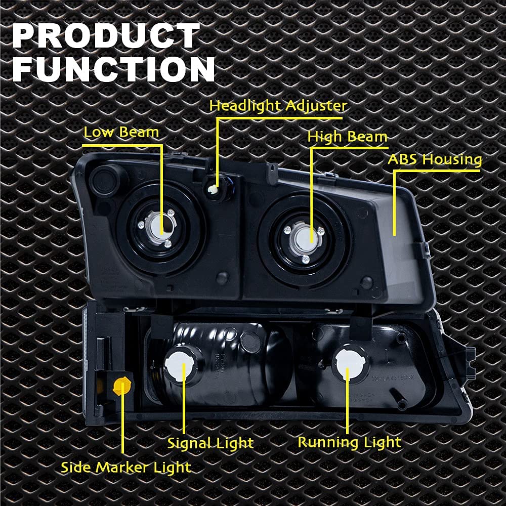 G-Plus Headlights Assembly, Compatible With 2003 2004 2005 2006 Chevy Avalanche 1500 2500 Bumper Headlamp, Smoky Lens Chrome Hou