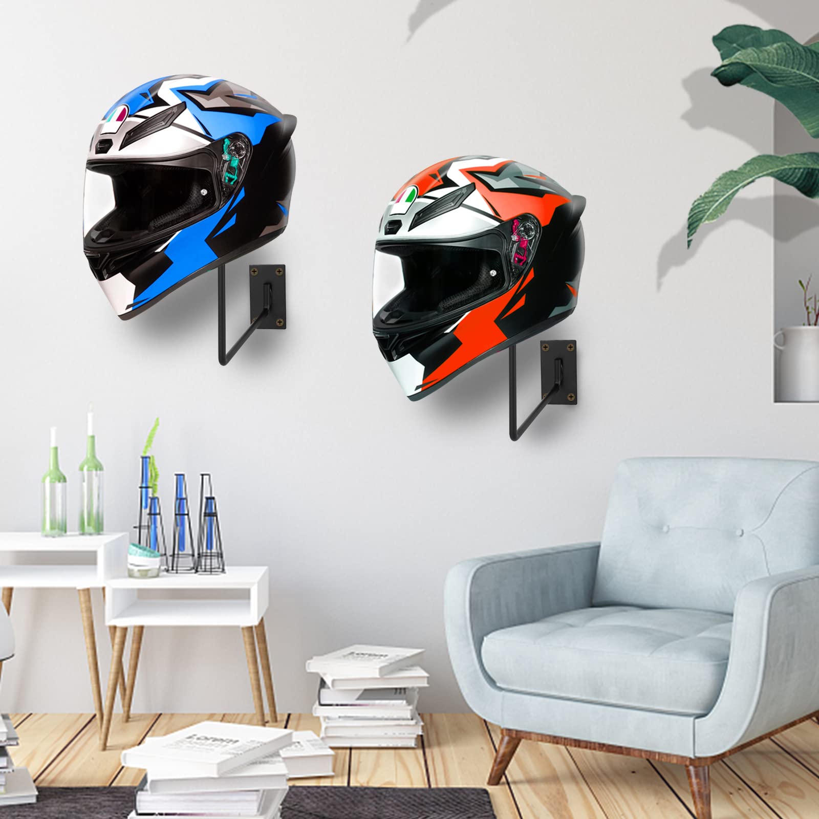 Mannifen Pei Motorcycle Accessories Helmet Holder Jacket Hanger Wall Mounted Multifunctional Rack (Black 6Pc)