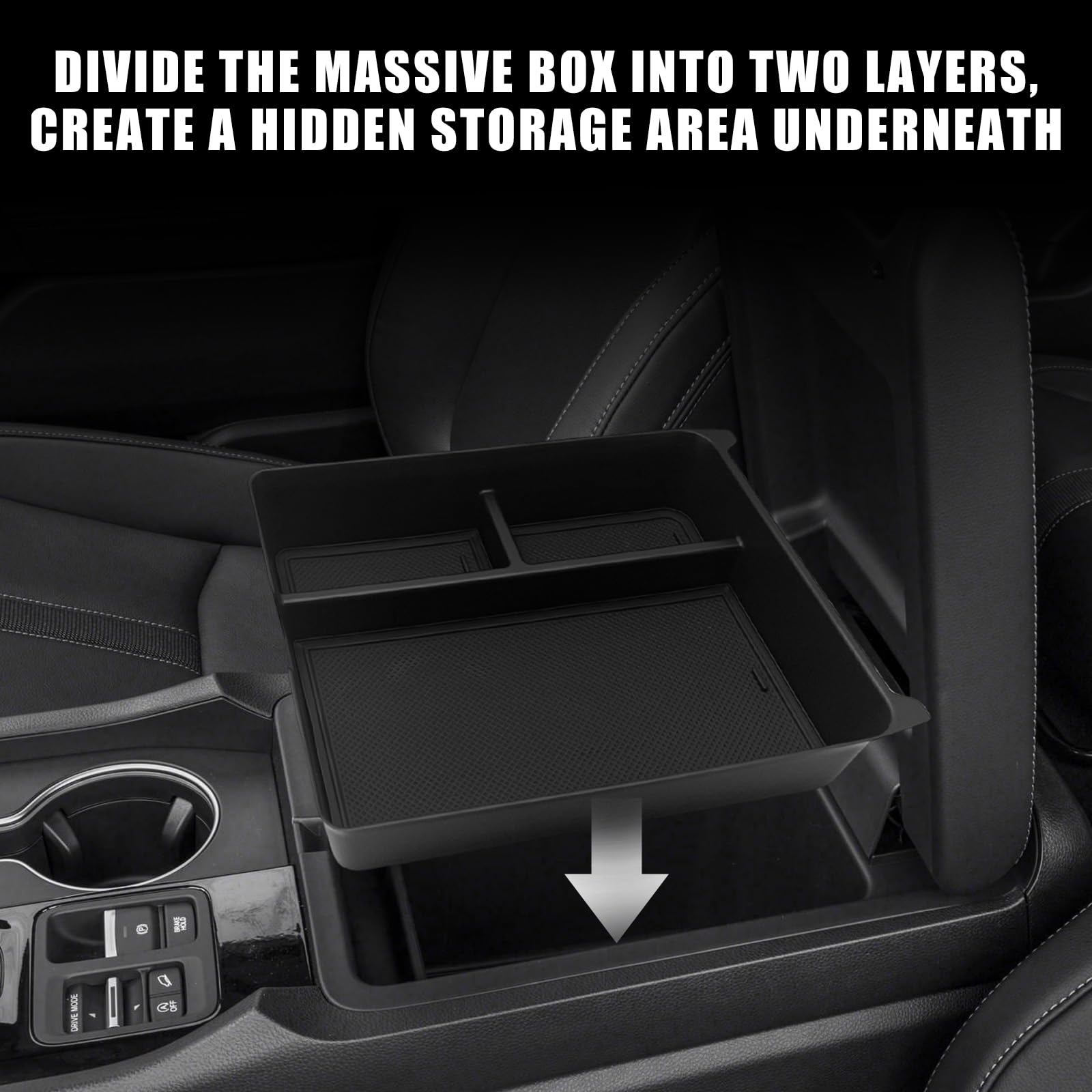 Muslogy Console Organizer Set for Honda Pilot 2023-2024 - 3PCS Black Dash & Hidden Storage Tray