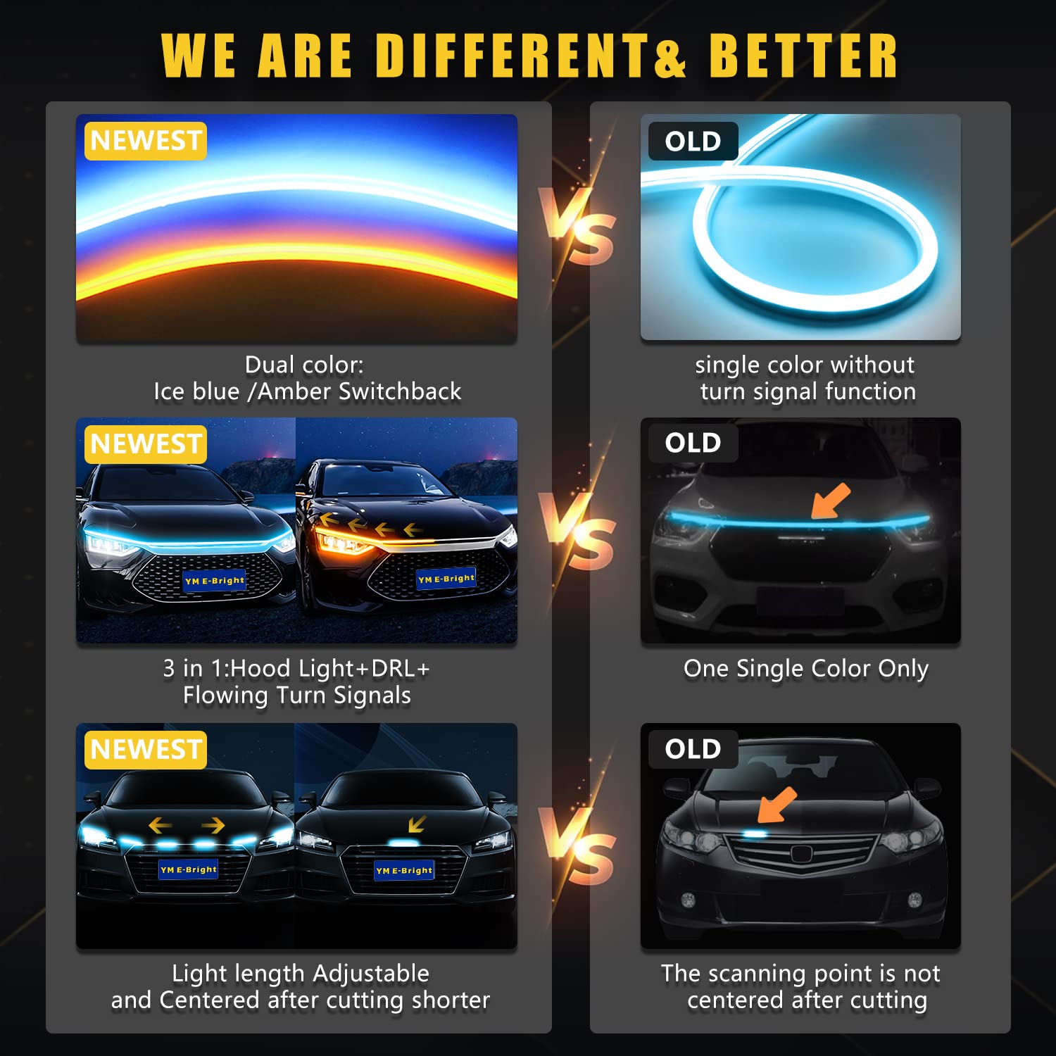 Dynamic Scan Start Up Hood Light Strip Sequential Flowing Turn Signal Lights Flexible Car Led Light Strip Exterior Drl Daytime R