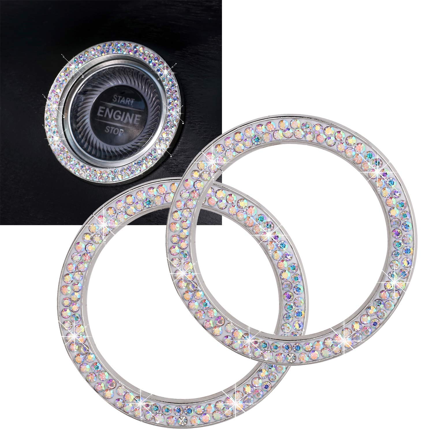 Tobequeen Crystal Ring Sticker Multicolor Bling Ring Car Decal Start Engine Ignition Button For Women Girl Rhinestone Bling Car