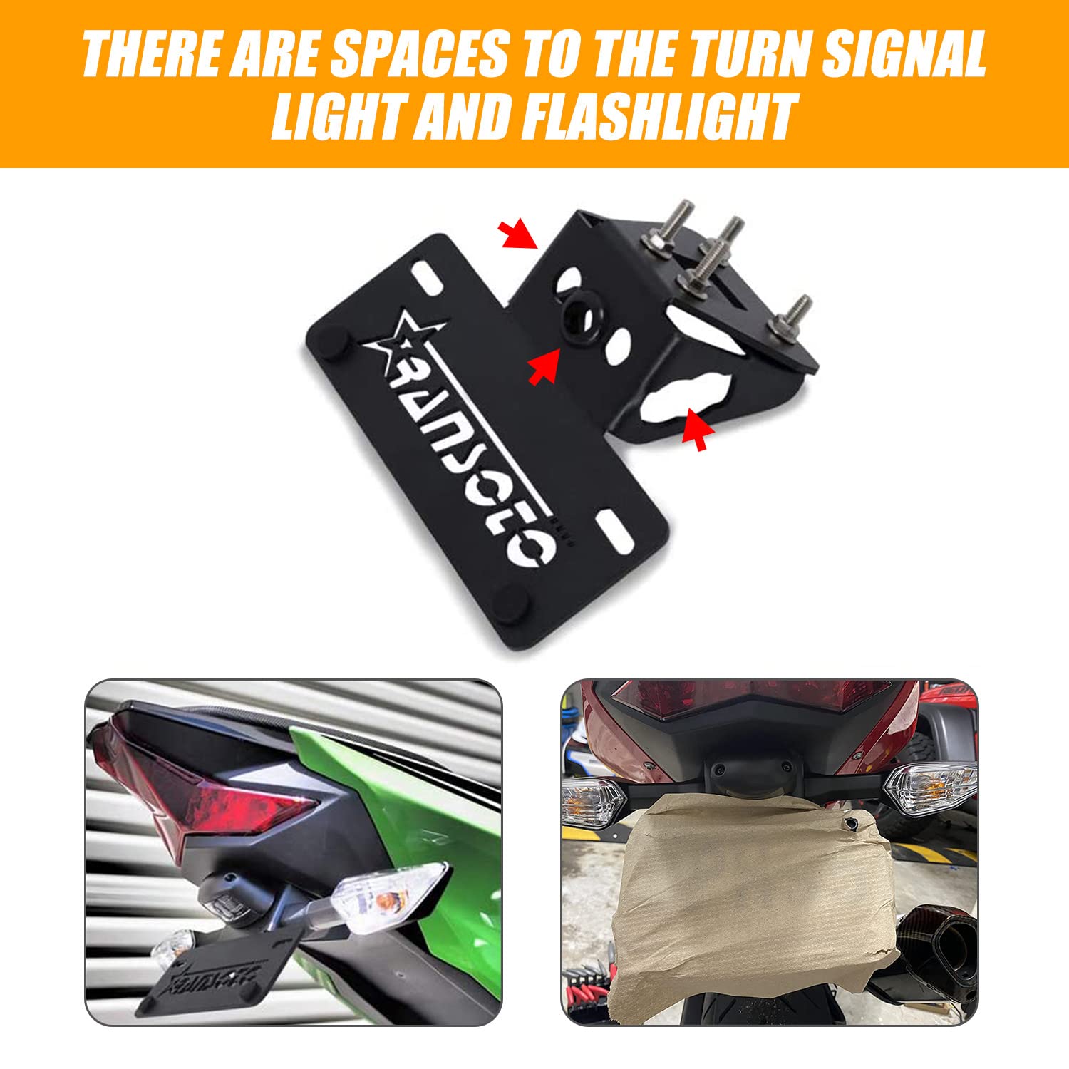 RANSOTO Fender Eliminator Kit for Kawasaki Ninja 400/Z400/Ninja 250/500, Aluminum License Plate Holder, Black