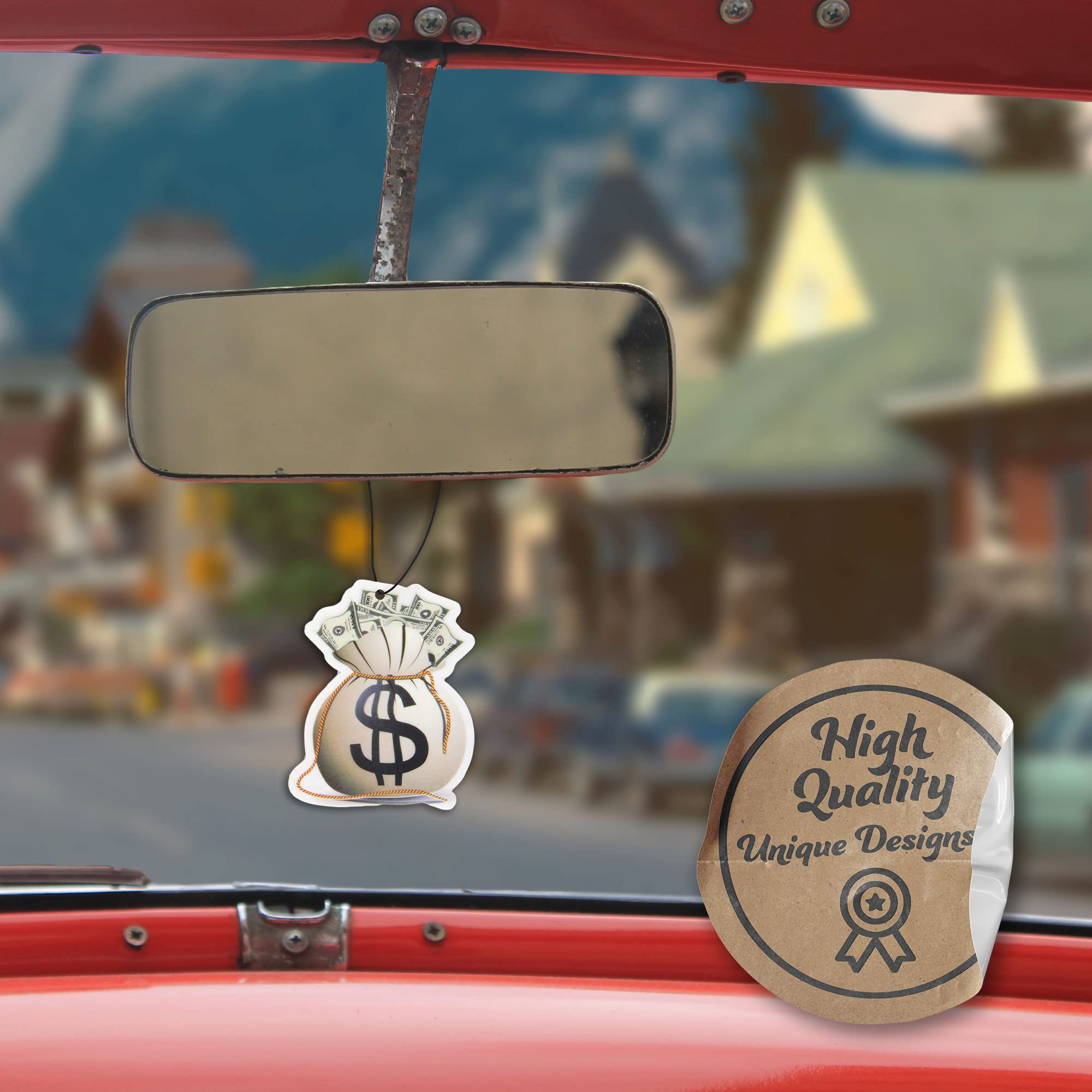 Money Bag Car Air Freshener 4 Pack, Car Air Freshener Scented With Essential Oils By Fresh Fresheners (4 Pack)
