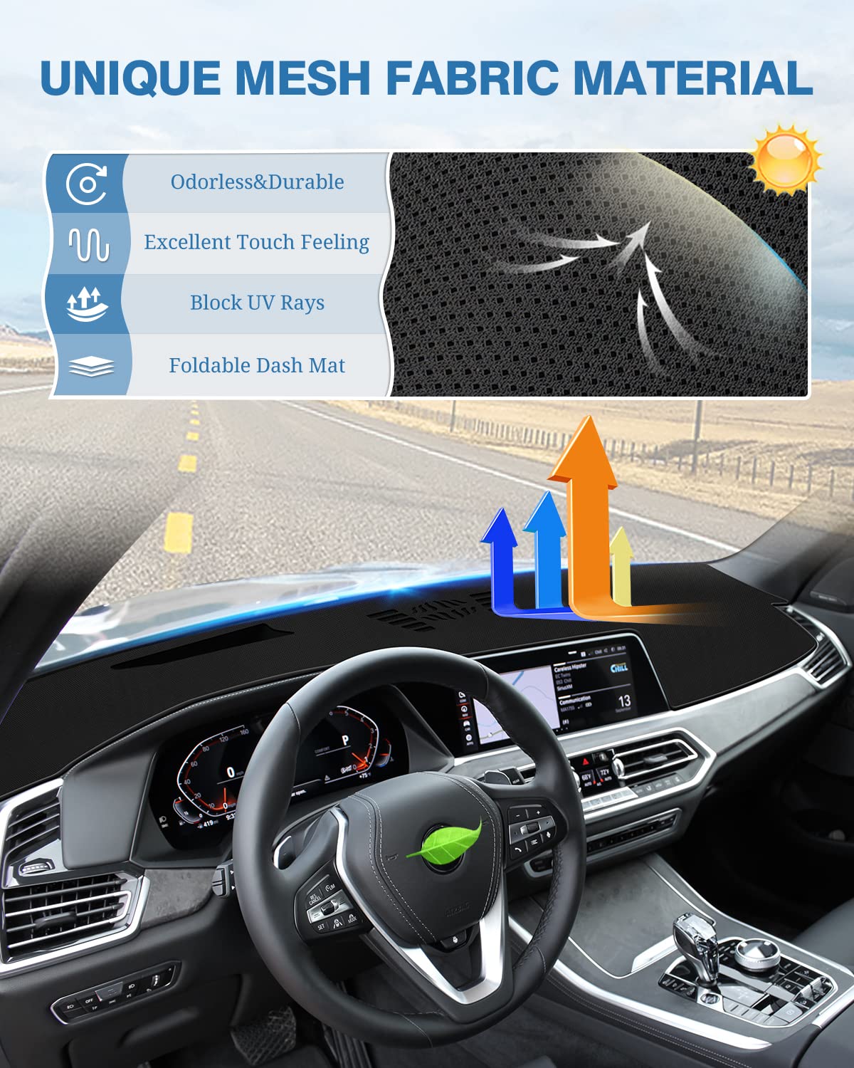 FIILINES Dash Cover for 2019-2022 BMW X5/X7, Nonslip Mesh Protector, Sunshade, Model FIILINES0713