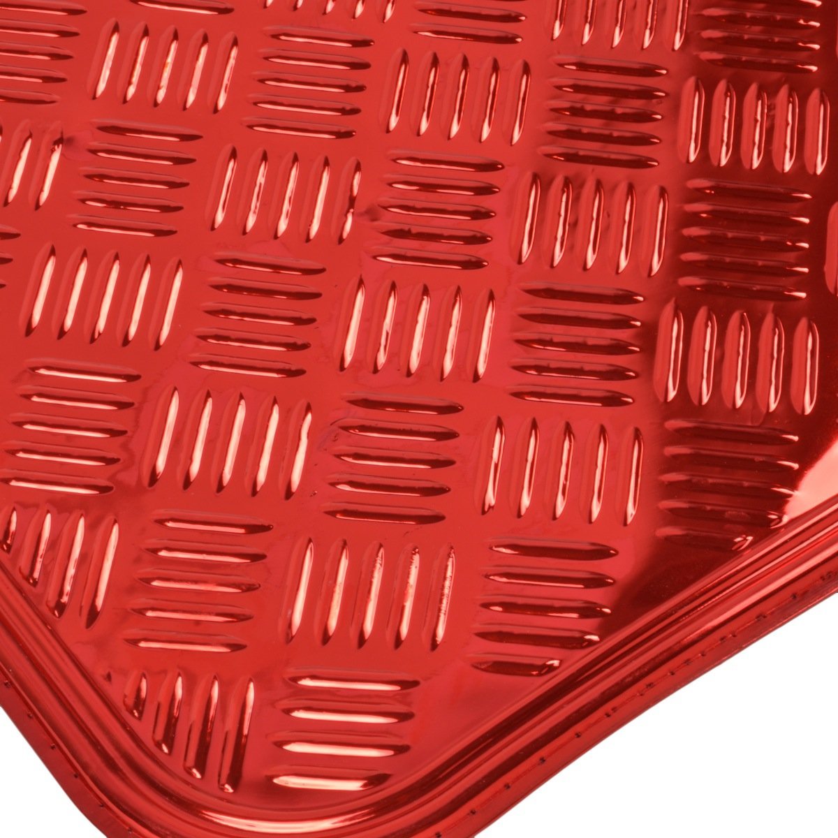 BDK Metallic Chrome Car Floor Mats - All-Weather 4-Piece Set, Non-Slip Backing, Red, Model MT-641-RD