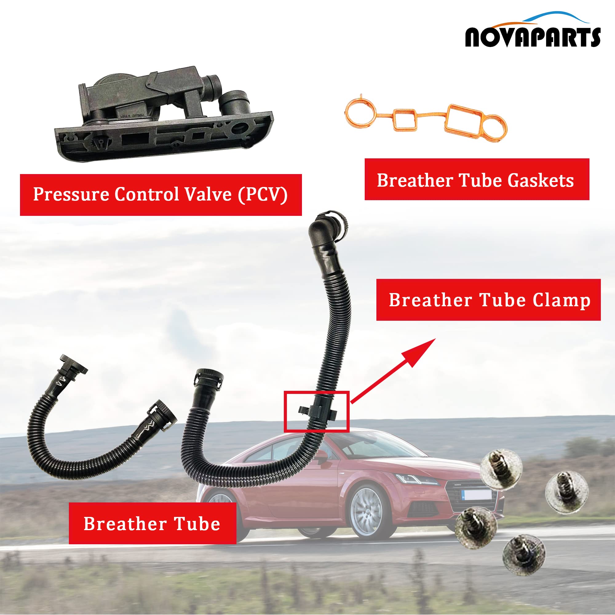 Novaparts 06F129101P Pcv Valve Crankcase Breather Hose W/Gaskets Kit For Audi A4 A3 Tt Volkswagen Vw Passat Eos Jetta Gti 2.0T