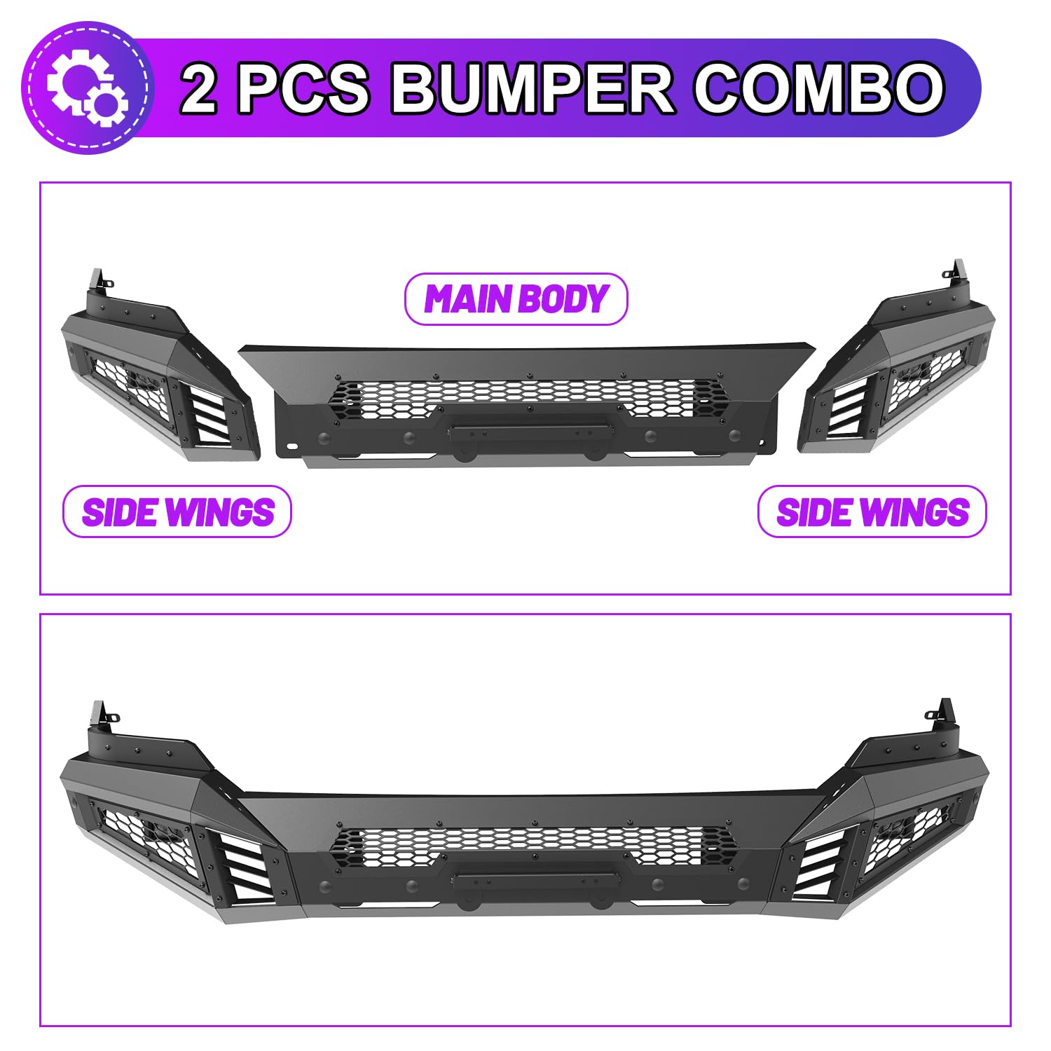 Nixon Offroad Front Bumper For 2013-2018 Dodge Ram 1500 Pickup Truck(Excluding Rebel) / 2019-2023 Ram 1500 Classic(Excluding Warlock) Heavy Duty Steel Bumper With Light Bracket & Licence Plate Bracket