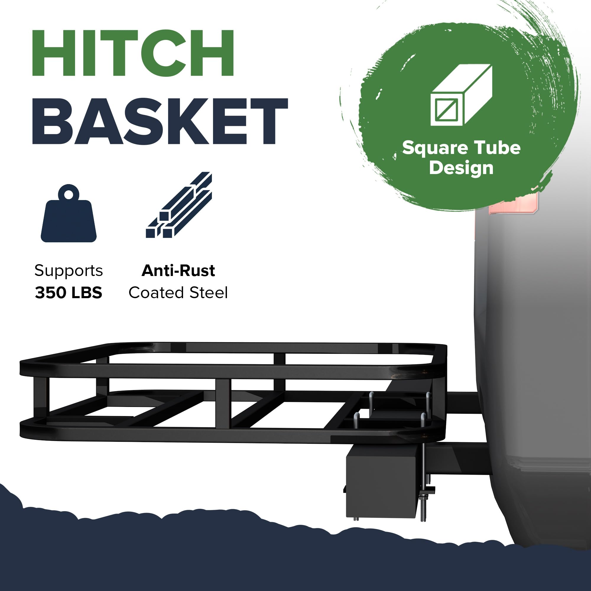 ARKSEN Cargo Rack Carrier - 32x26 Inch Bumper Mounted, 350 Lbs Heavy Duty, Black Alloy Steel for RV, Camping, Traveling