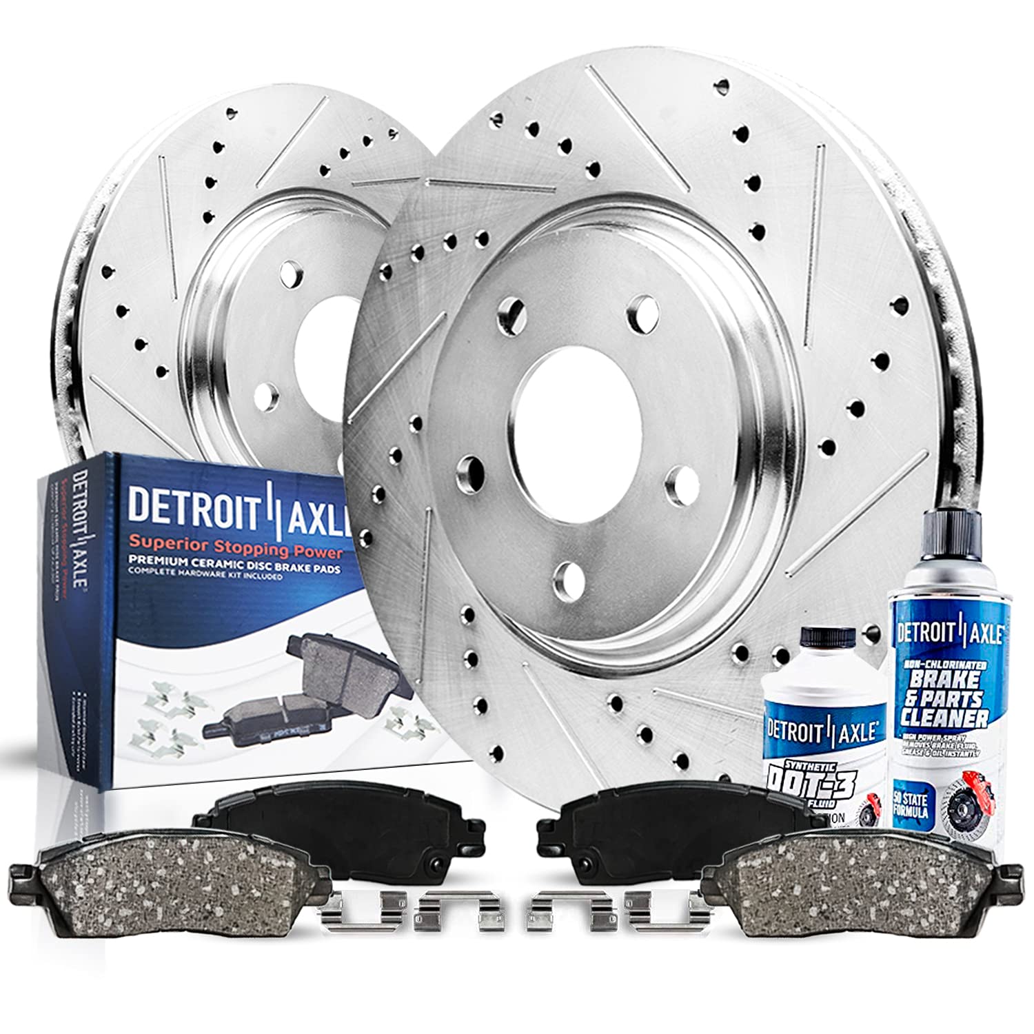 Detroit Axle - Front Brake Kit for Hyundai Azera 2012 2013 2014 2015 2016 2017 Drilled & Slotted Disc Brake Rotors Ceramic Brake