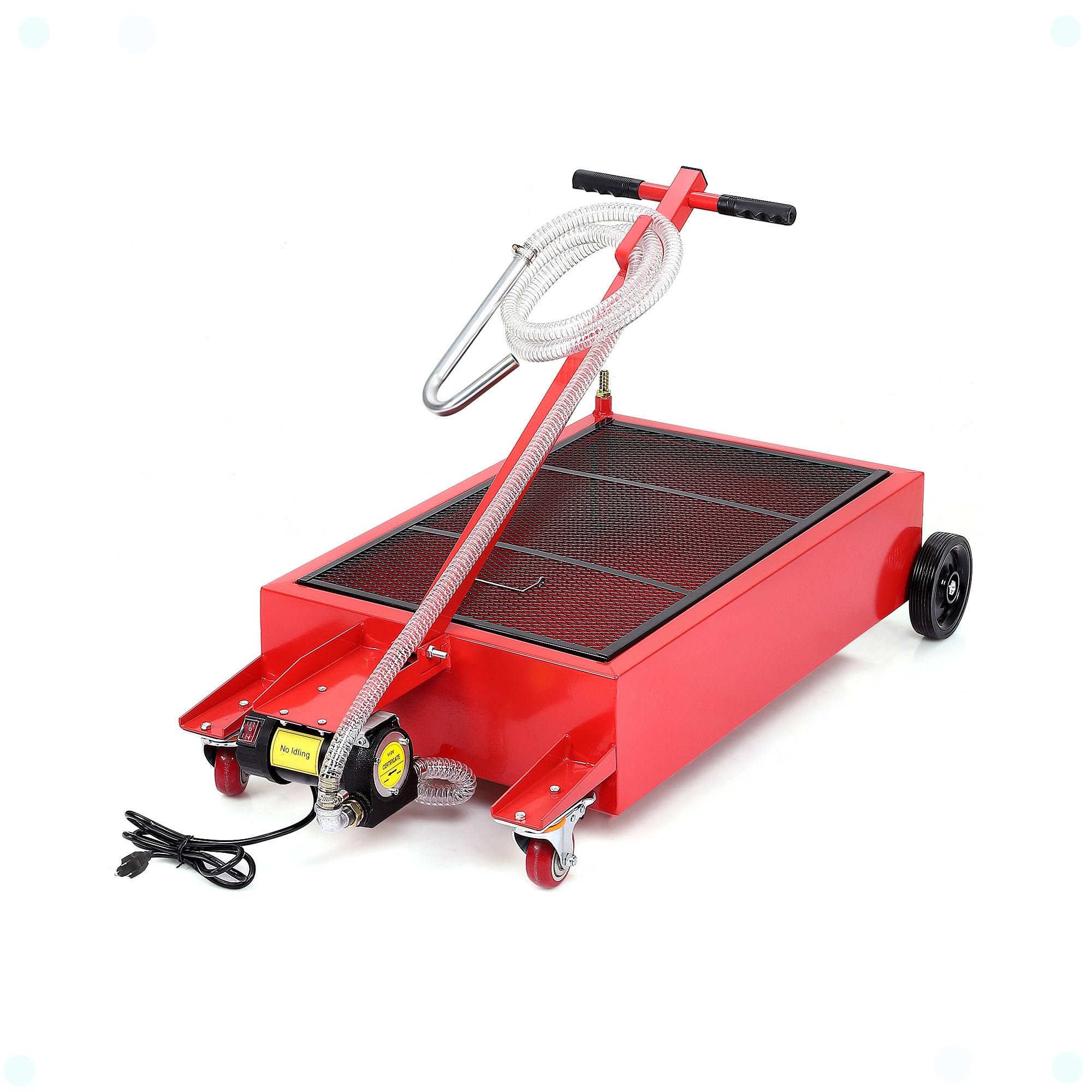 Dexso 15 Gallon Oil Drain Pan With Hand Pump & 8 Ft Hose, 57L Low Profile & T Foldable Handle Oil Drain Cart For Truck Cars Suvs