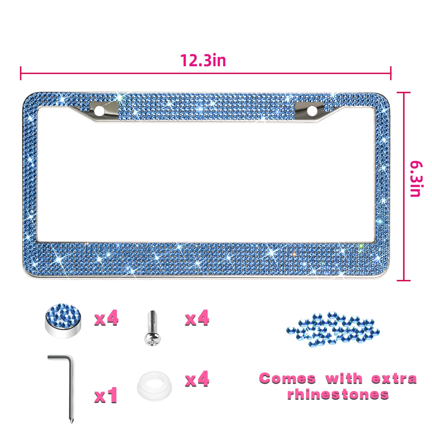 Bling License Plate Frame For Women,Sparkly License Plate Frames| Stainless Steel Frames & Over 1200 Pcs Finest 14 Facets Glass