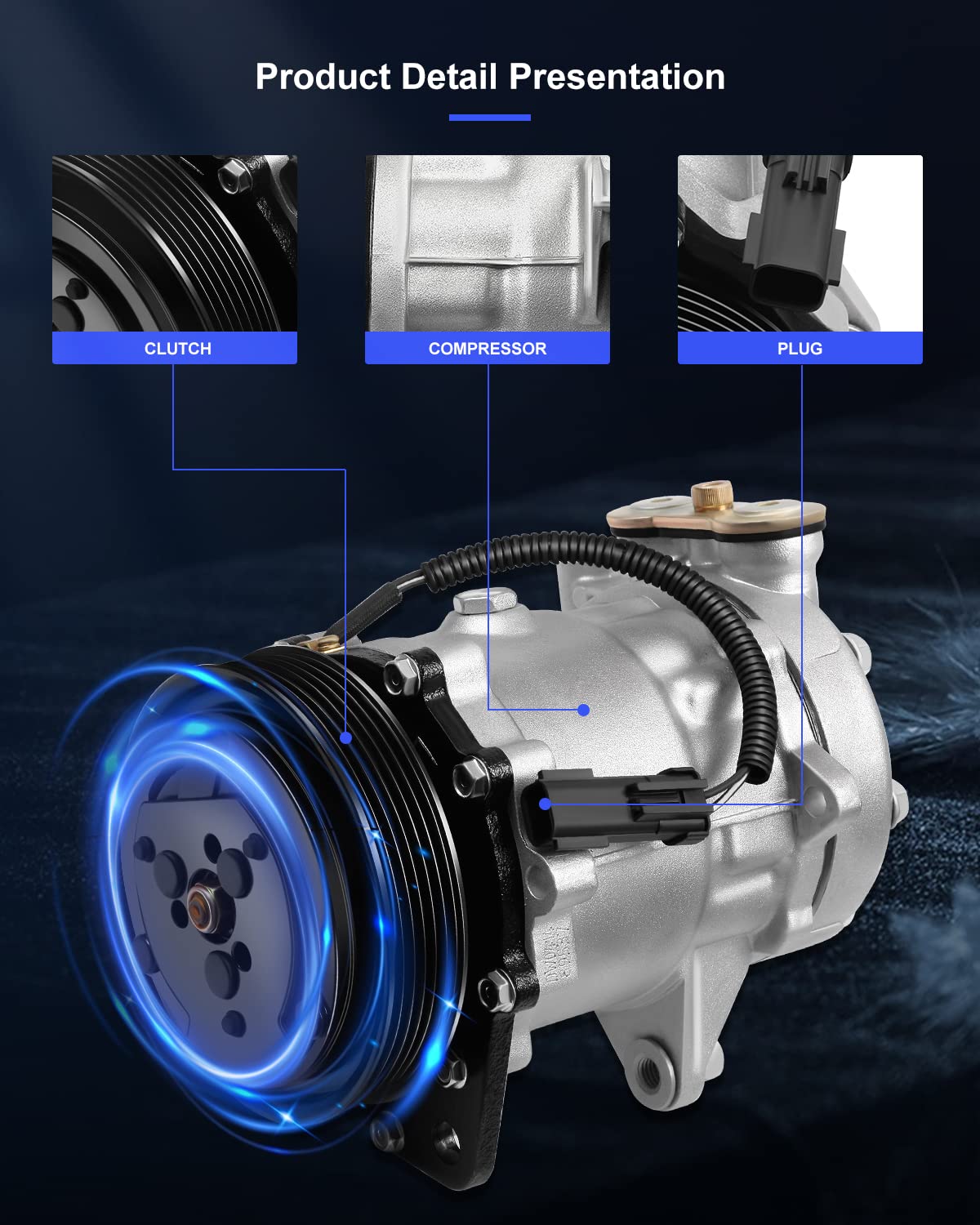 Eccpp Ac Compressor 2002-2003 For Dodge For Ram 1500 3.7L 4.7L 2002-2006 For Dodge For Ram 2500 4.7L 5.9L Air Conditioning Compr