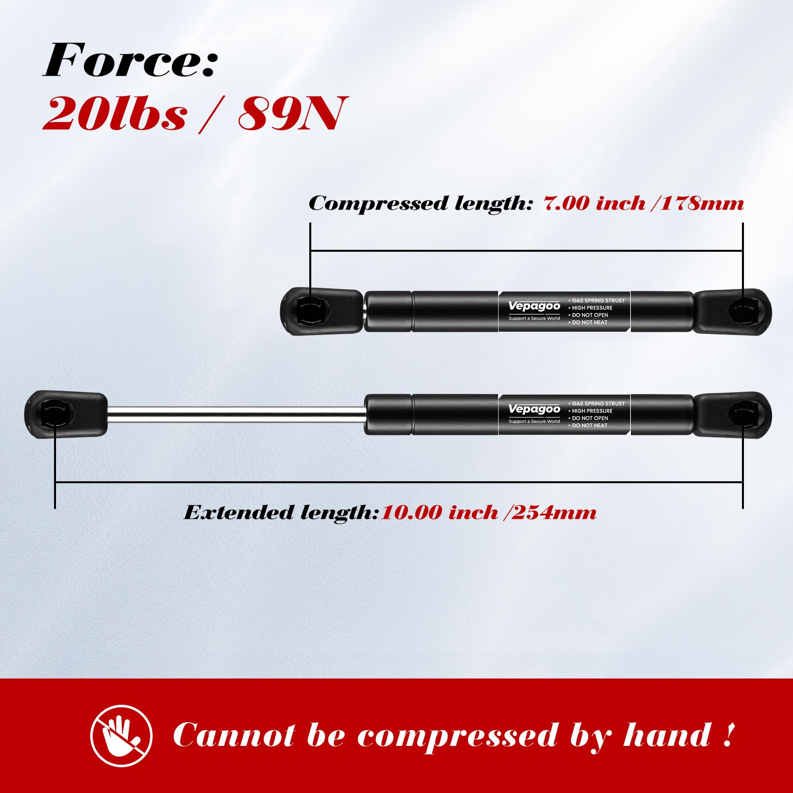 Vepagoo C1615049 C16-15049 10 Inch 20Lb/89N Gas Shocks Struts Lift Supports Compatible With Truck Pickup Tool Box Lid Rv Door, C