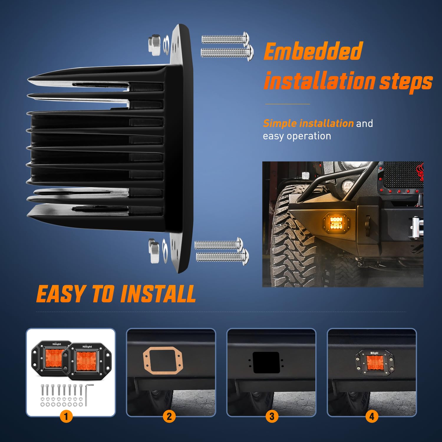 Nilight 42W Flush Mount LED Light Pods - Amber Spot Flood Combo for Trucks, SUVs, ATVs, UTVs - Model 14063C-A