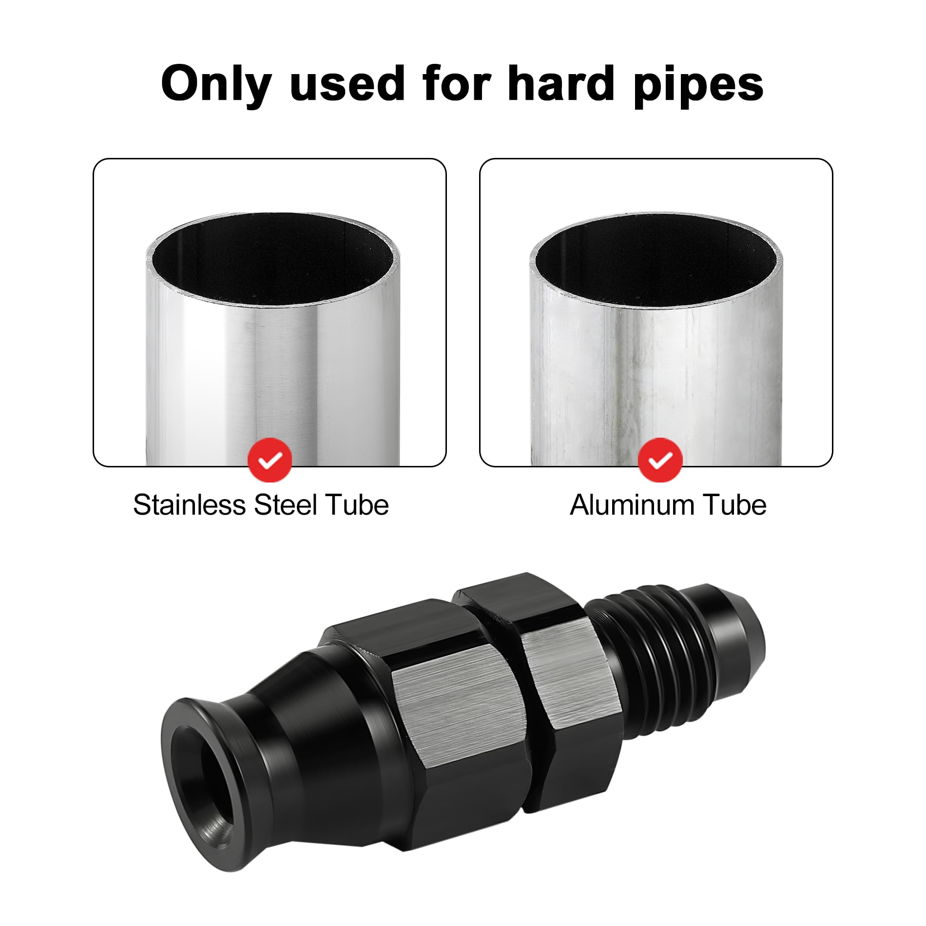 Evil Energy 4An Male To 1/4'' Hardline Compression Fitting Adapter Aluminum Black 2Pcs