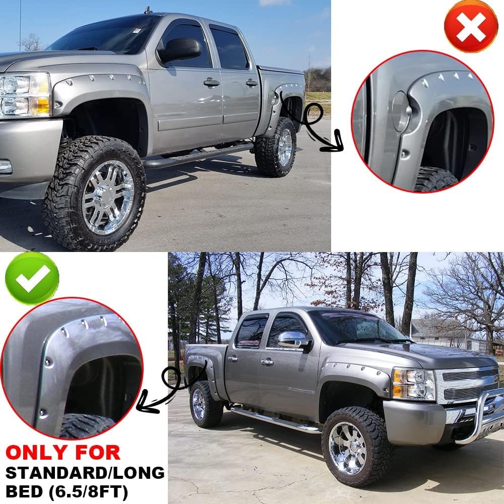 G-Plus Pocket Rivet Upgrade Fender Flares, Compatible With 2014-2018 Chevy Silverado 2500Hd/3500Hd, 5.8 Ft (69.3'') Short Bed Cr