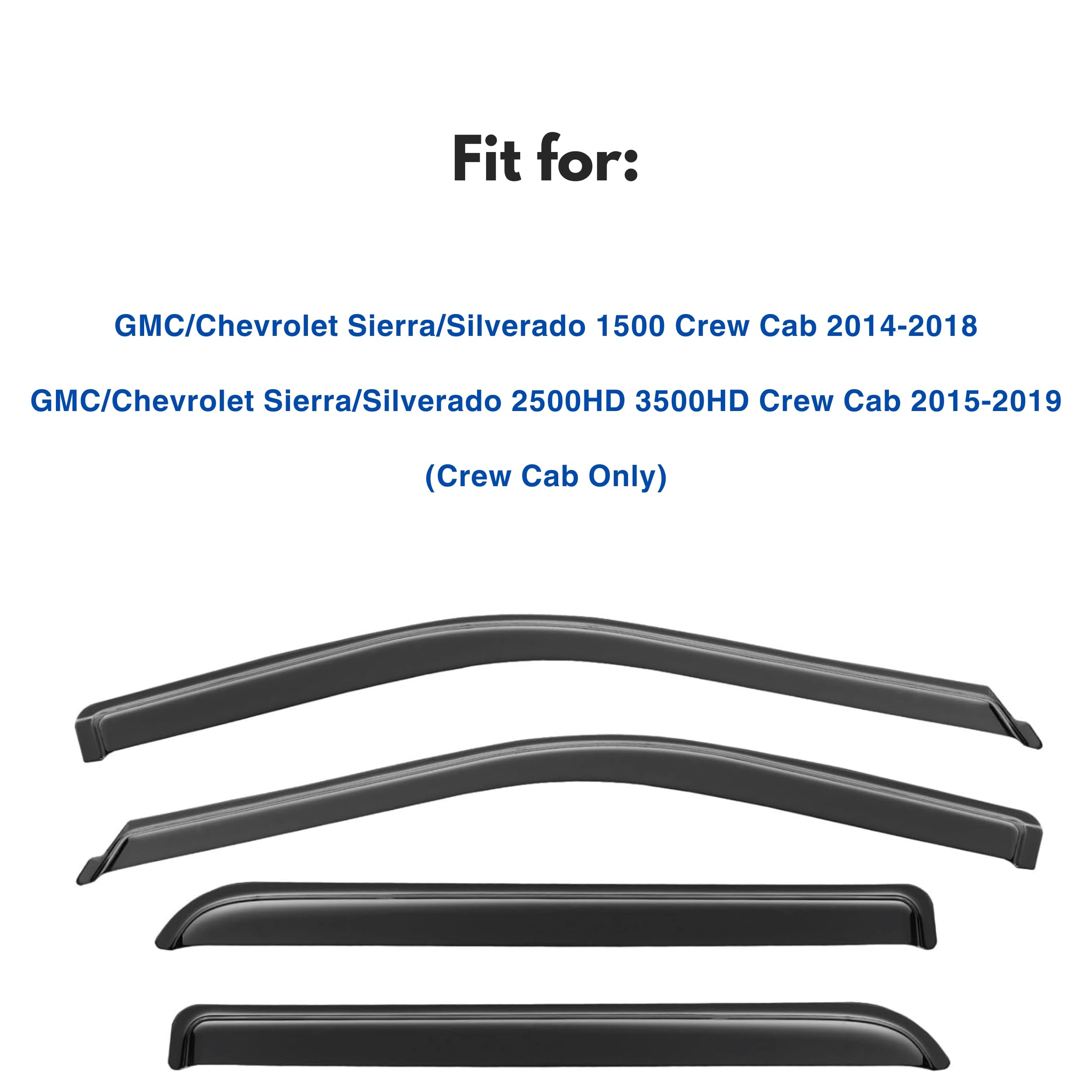 Ig Window Visor For 2014-2018 Chevy Chevrolet Silverado & Gmc Sierra 1500, 2500Hd 3500Hd 2015-2019, Rain Guard Tape-On Side Vent