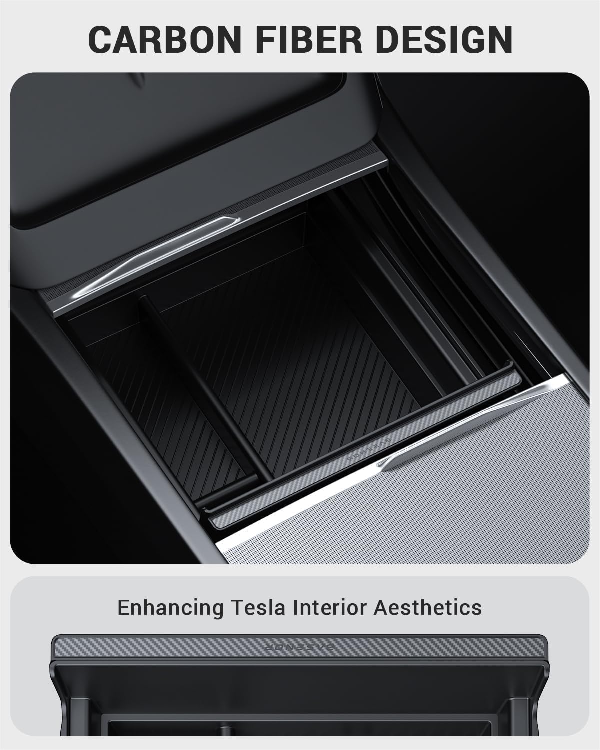 Basenor Center Console Organizer Tray (Carbon Edition) Compatible With Tesla Model 3 Highland 2024 2025 Tesla Model Y 2025 Refre