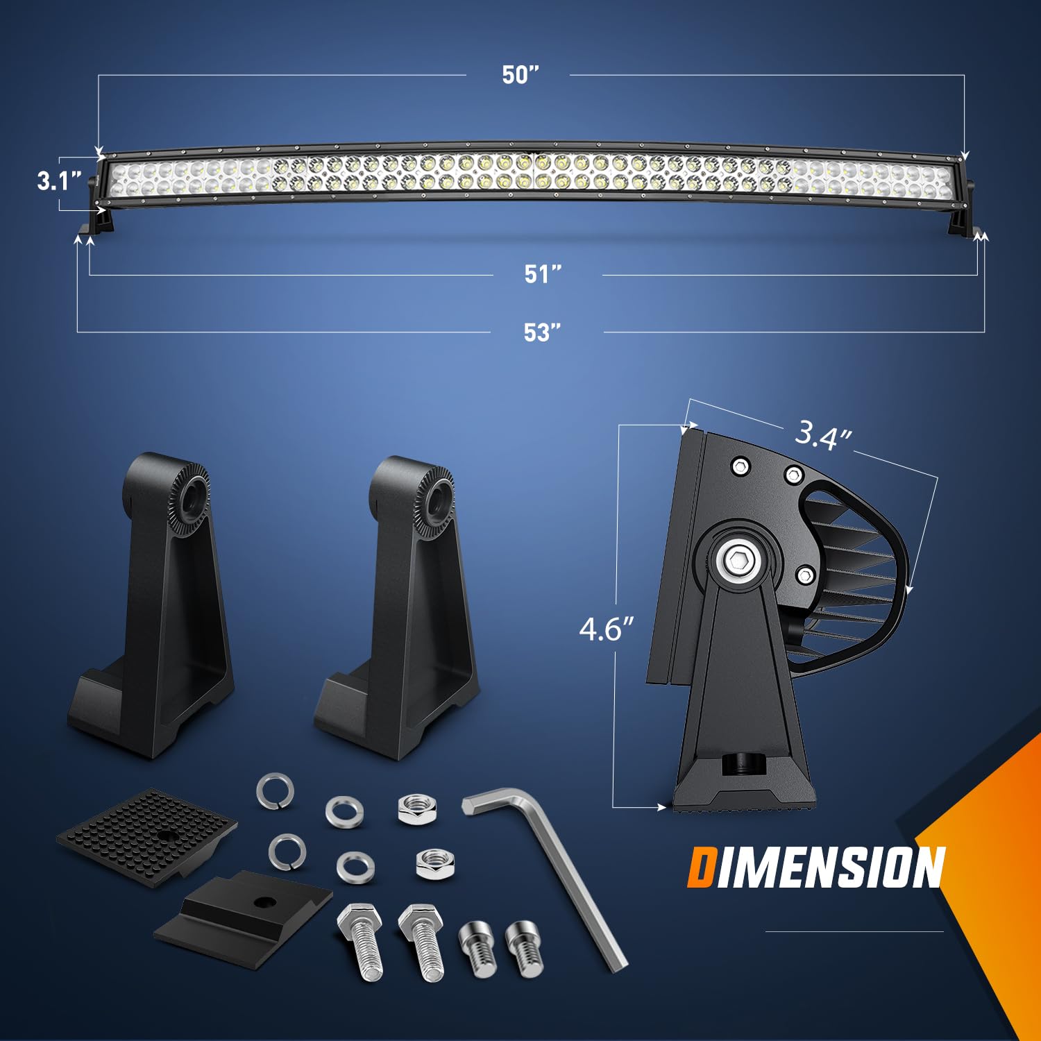 Nilight 50Inch 288W Curved Spot Flood Combo Led Light Bar Off Road Driving Lights Boat Lights Fog Light 12V On/Off 5 Pin Rocker