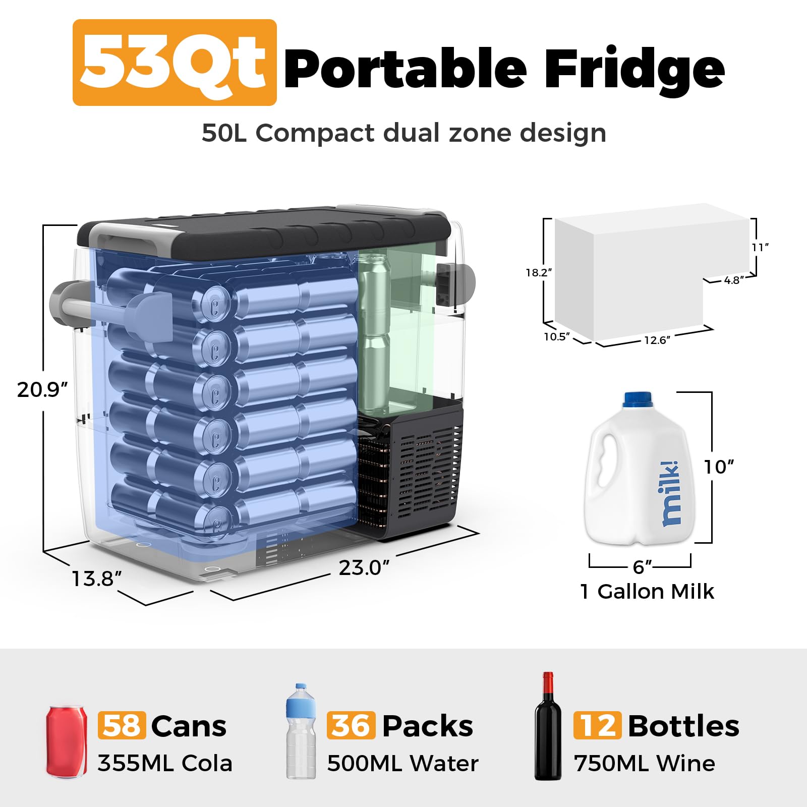Setpower Aj50 12V Refrigerator 53 Quart Electric Cooler Car Refrigerator 12V Portable Fridge Freezer 12/24V Dc For Vehicles Truc