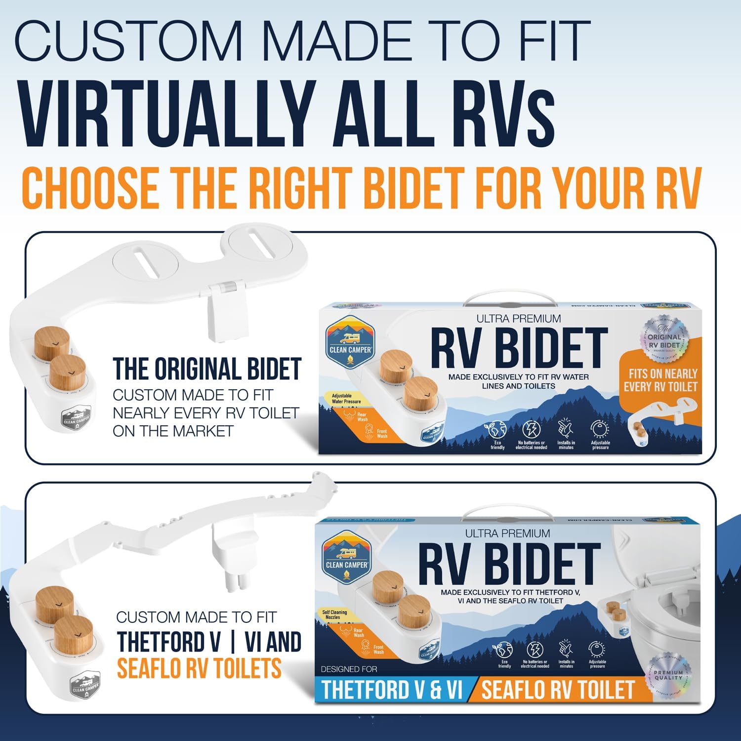 Clean Camper The Original Rv Bidet Self-Cleaning Dual Nozzles | Non-Electric, Reversible Design | Easy Installation, Rv Waterlin