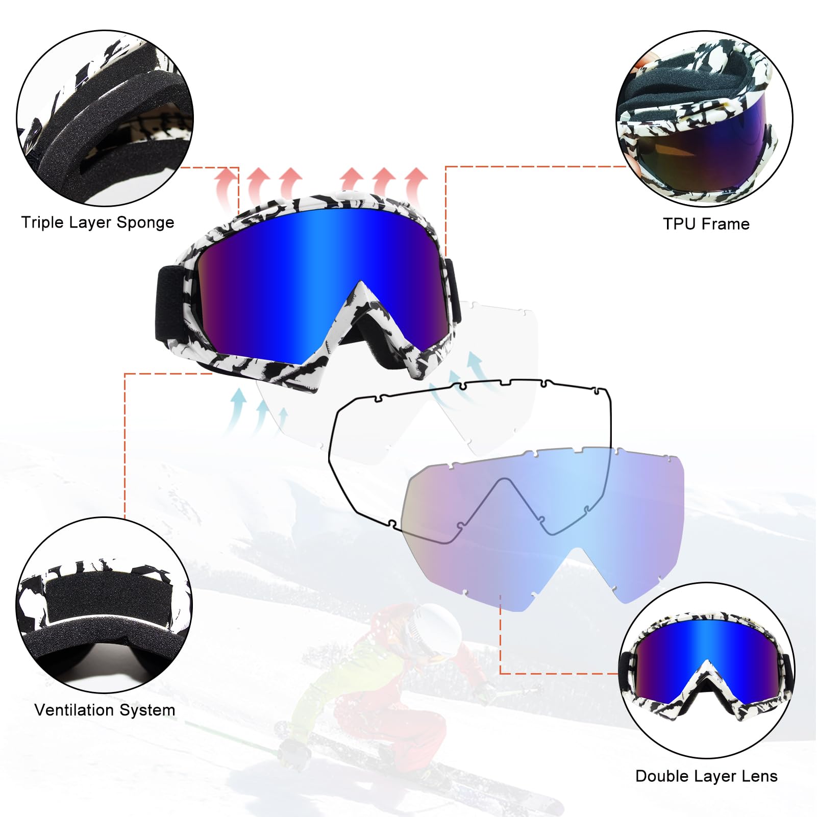 Zukmi Motocross Goggles - Dirt Bike Motorcycle Goggles For Men, Women & Youth - Mx Off Road Riding Racing
