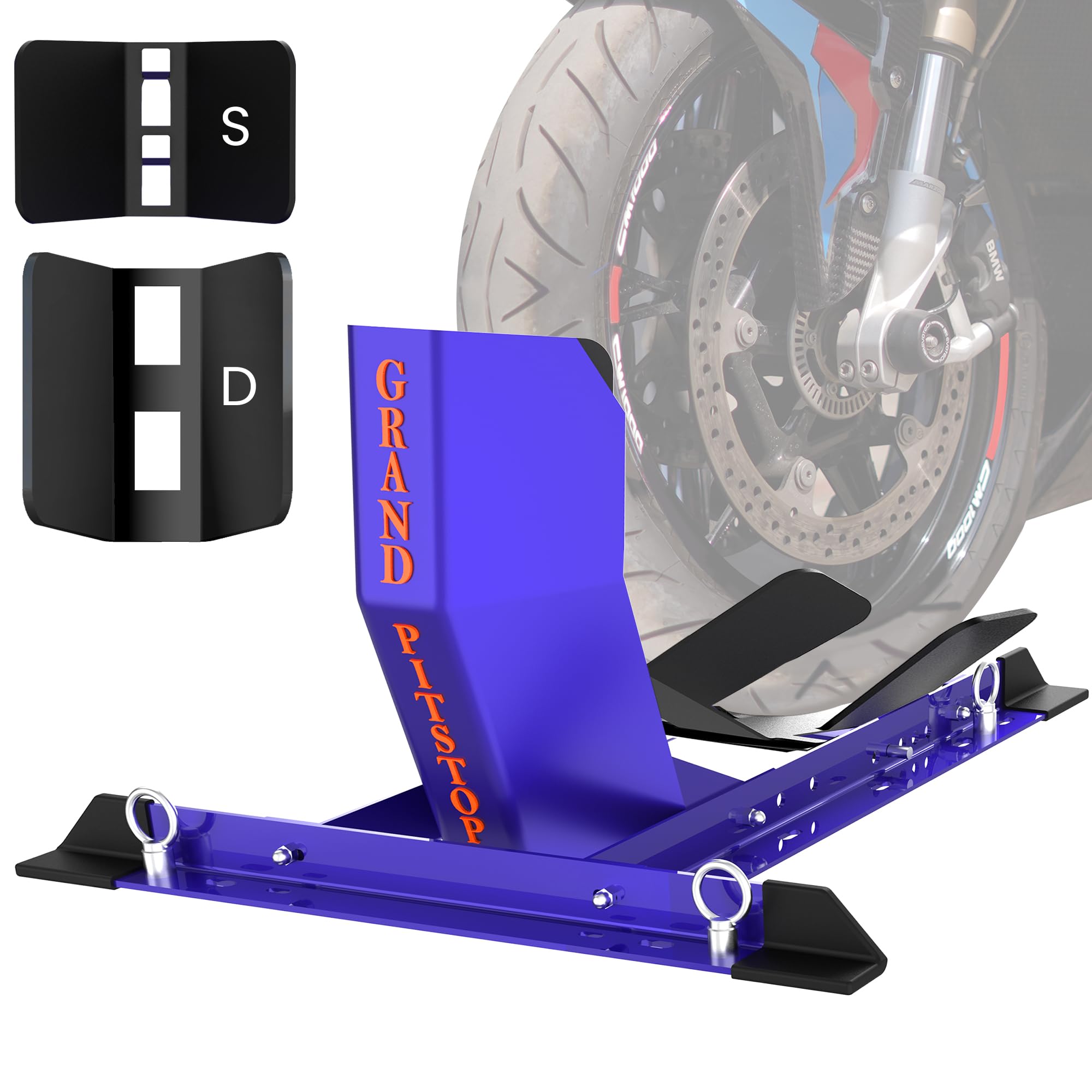GRAND PITSTOP Universal Wheel Chock for Motorcycle Stand for Trailer Completely Adjustable Detachable Foldable Wheel Chock (Blue