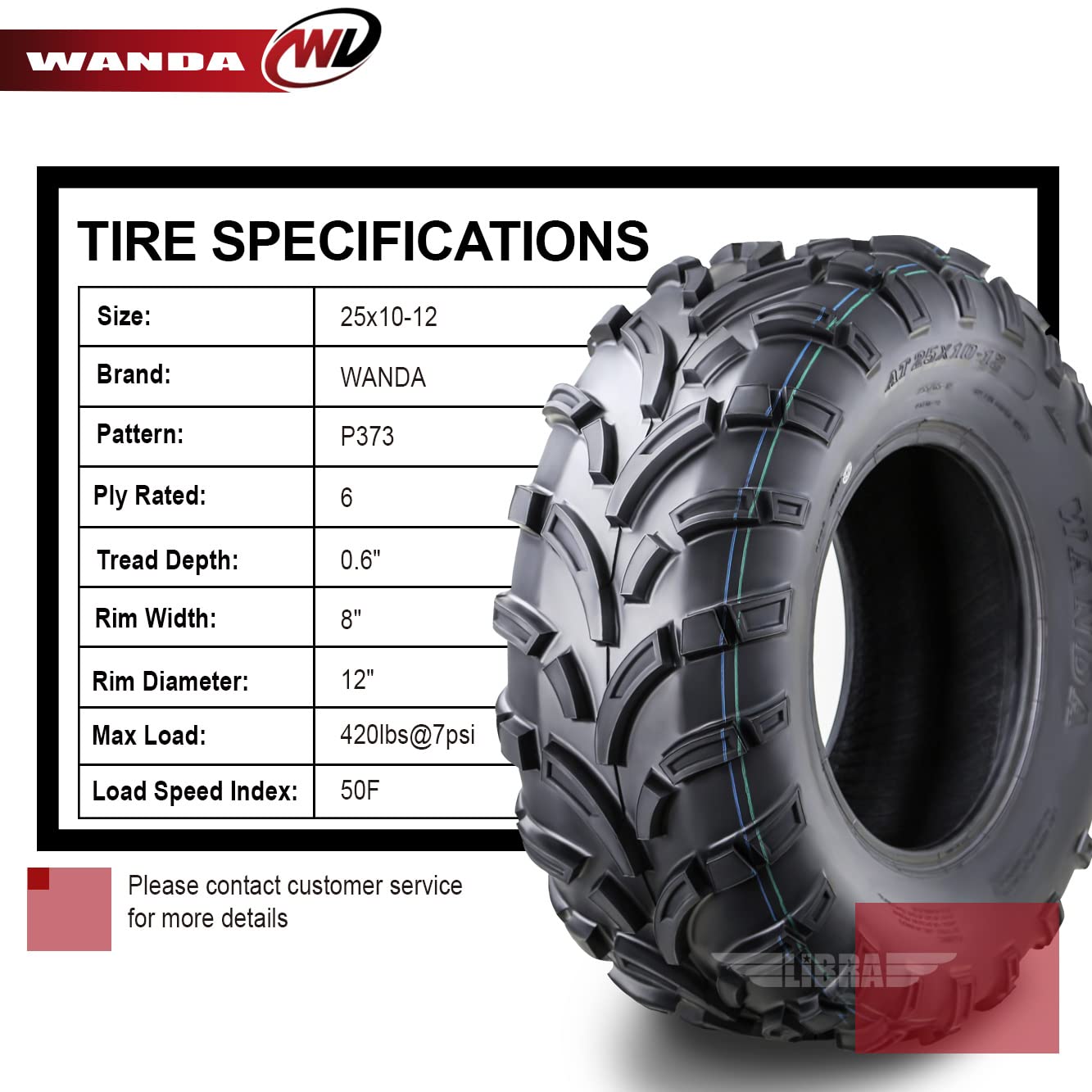 Wanda Set Of 4 New Atv/Utv Tires 25X10-12 /6Pr P373-10244