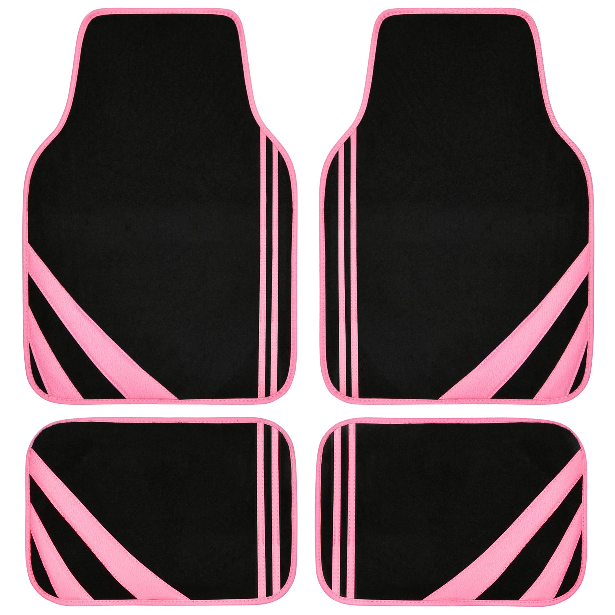 Car Pass Pink Edge Faux Leather Car Floor Mats Universal Car Carpet Mats With Double Stitch Line Anti-Slip Backing Design, For C