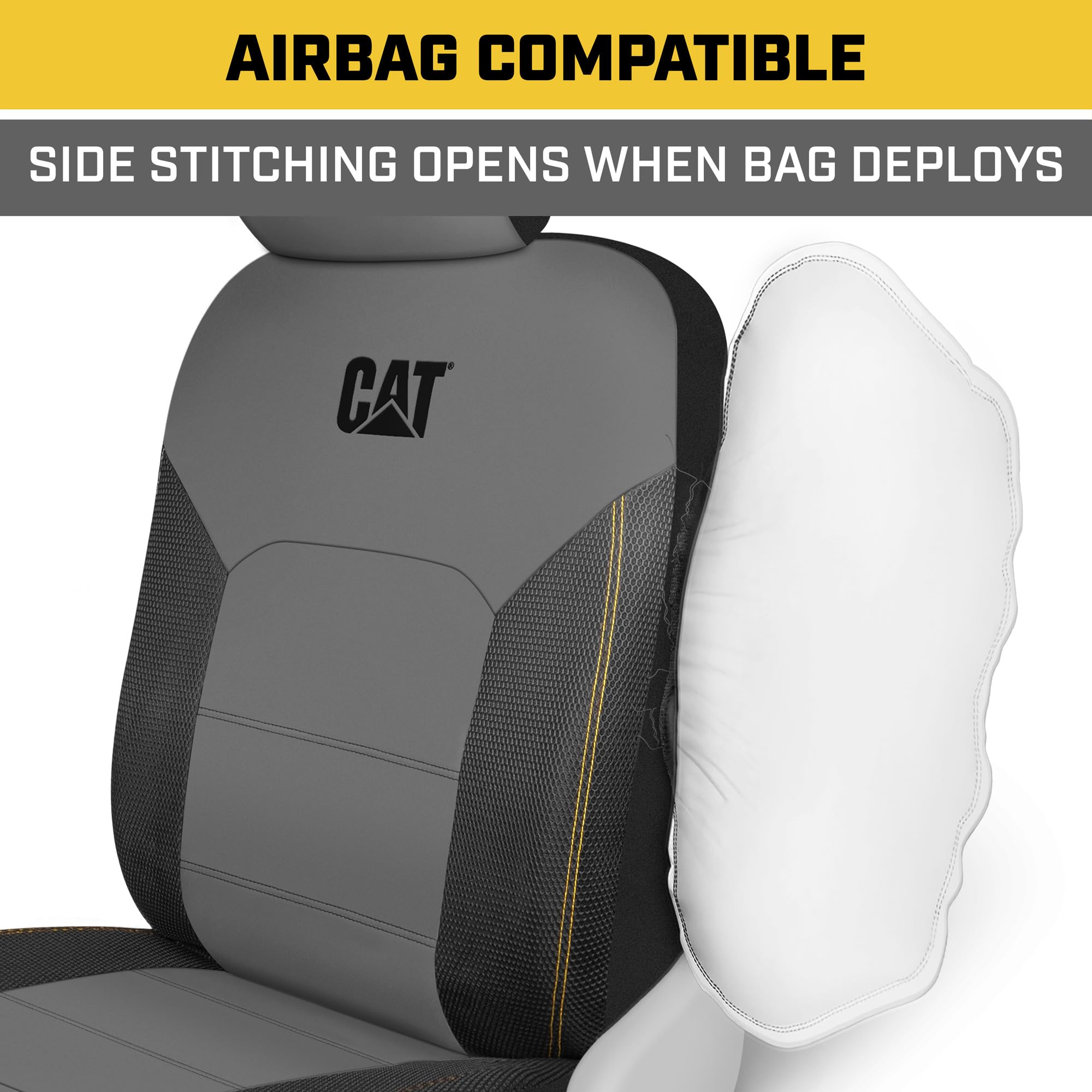 Cat FlexHybrid Car Seat Covers - Premium Faux Leather & Mesh, Universal Fit, Gray, Model CASC-2434-GR, Front Seats Only