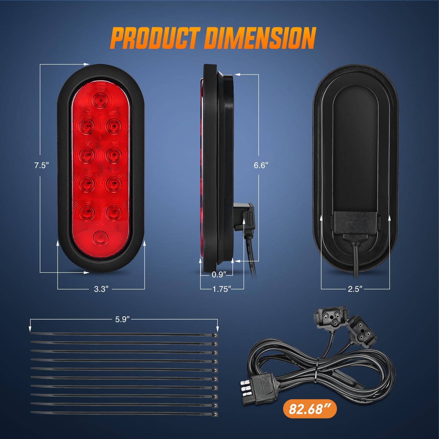 Nilight Hitch Cargo Carrier Light Kit - 2PCS 6" Red Waterproof Tail Lights with Flush Mount Bracket for Trailer, Truck, Bike Rack