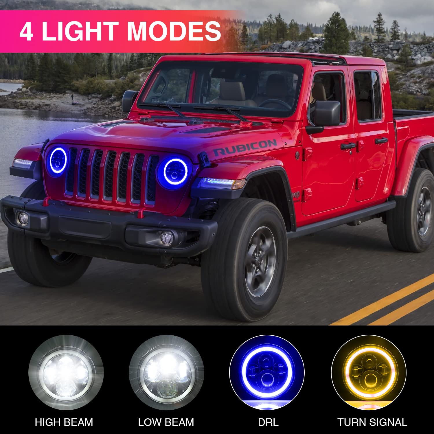 Kaslight 7 Inch Led Headlights, H6024 Led Headlight Blue Halo Amber 7'' Round Headlights High Low Sealed Beam Headlamps H4-H13 A