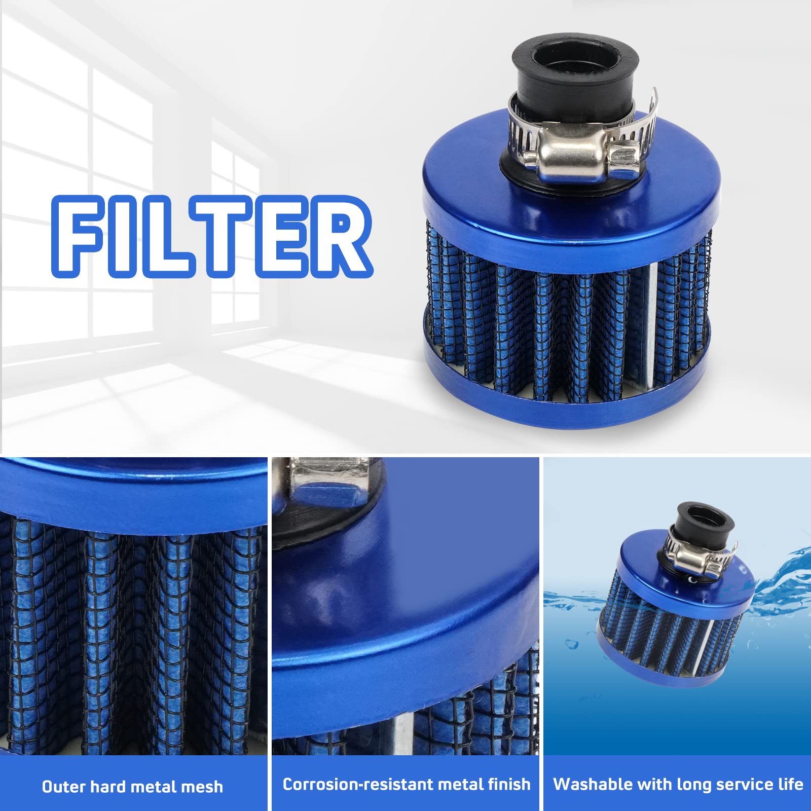 WENJTP Oil Catch Can Kit with 4 Adapters + Breather Filter Drain Valve Plug 2 Ports (1 oulet + 1 inlet) 150ml Universal Aluminum