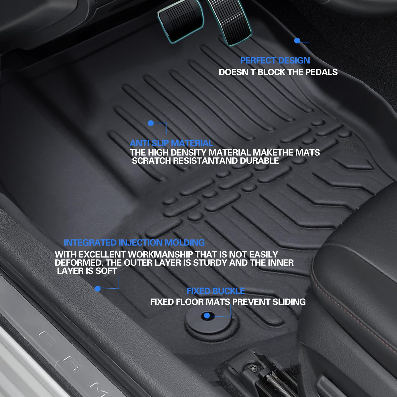 Tupliege All Weather Rubber Floor Mats Compatible with 2013-2019 Ford Escape & 2013-2018 C-Max, 3Pcs Car Automotive Floor Mats &