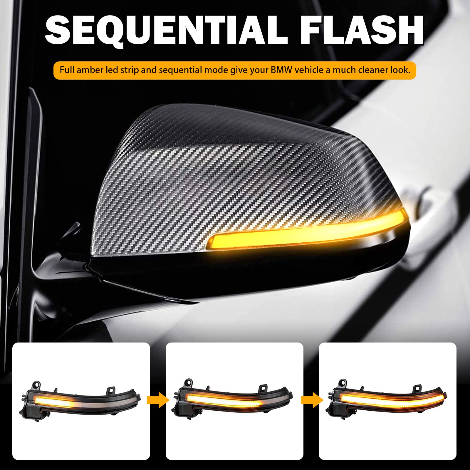 LED Dynamic Sequential Turn Signals Mirror Lights for BMW F30 F32 F36 F22 X1 i3 BMW 1/2/3/4 Series Smoked Sequential Side Marker
