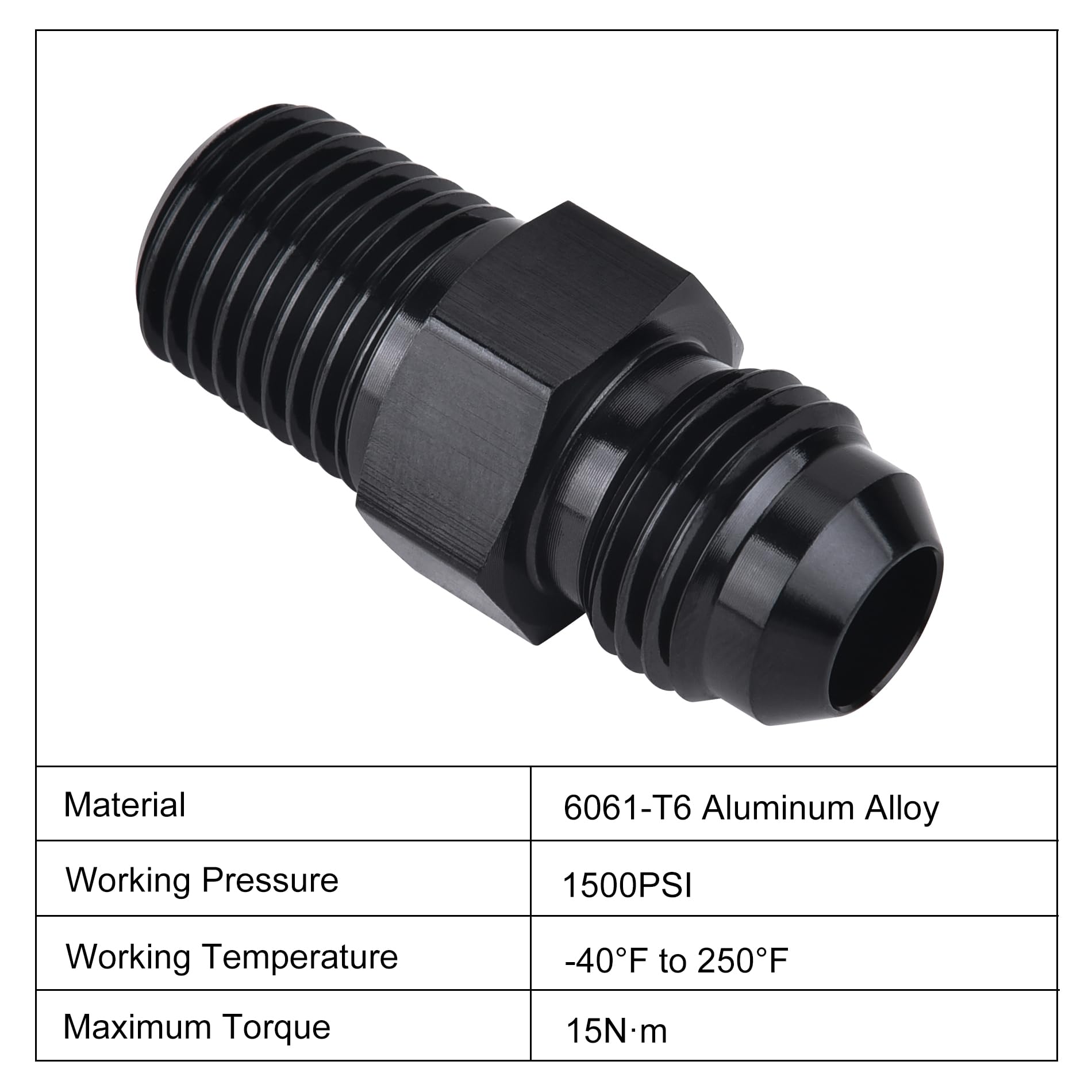 Evil Energy 6An Male Flare To 1/8'' Npt Pipe Fitting Adapter Aluminum Straight Black 2Pcs