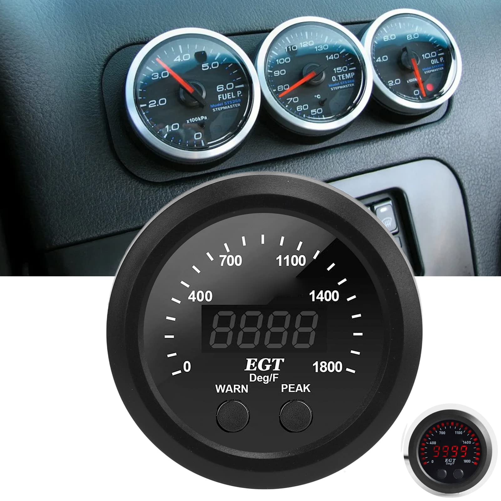 Allsor Egt Gauge, 1800F Pyrometer Exhaust Gas Temperature Meter Ultra Thin Red Led Auto Egt Display Anti Vibration Egt Sensor Kit For Diesel Truck Defult Default