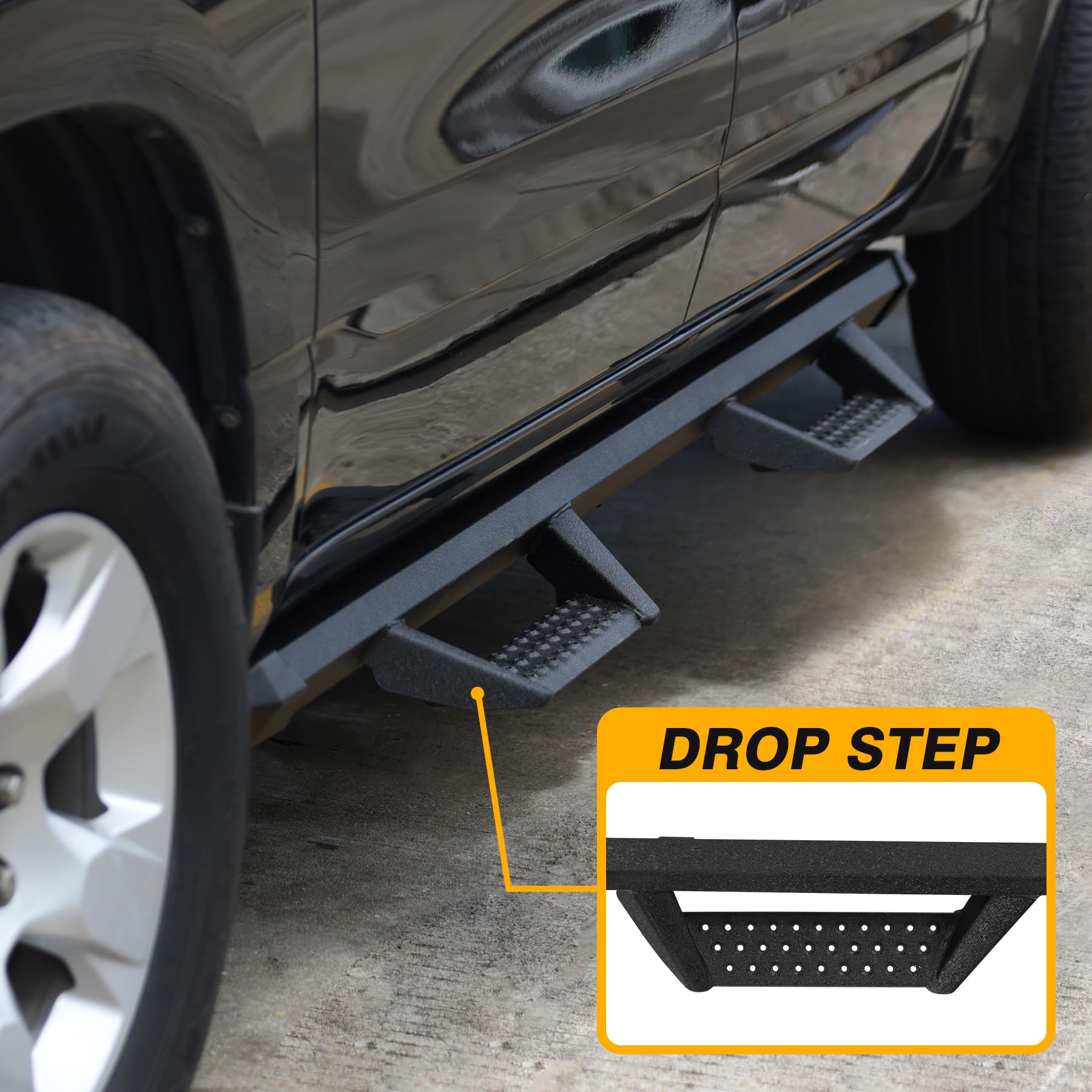 Smanow Drop Down Running Boards Compatible With 2005-2023 Toyota Tacoma Double Cab Crew Cab, Dual-Stage Textured Black Powder Co