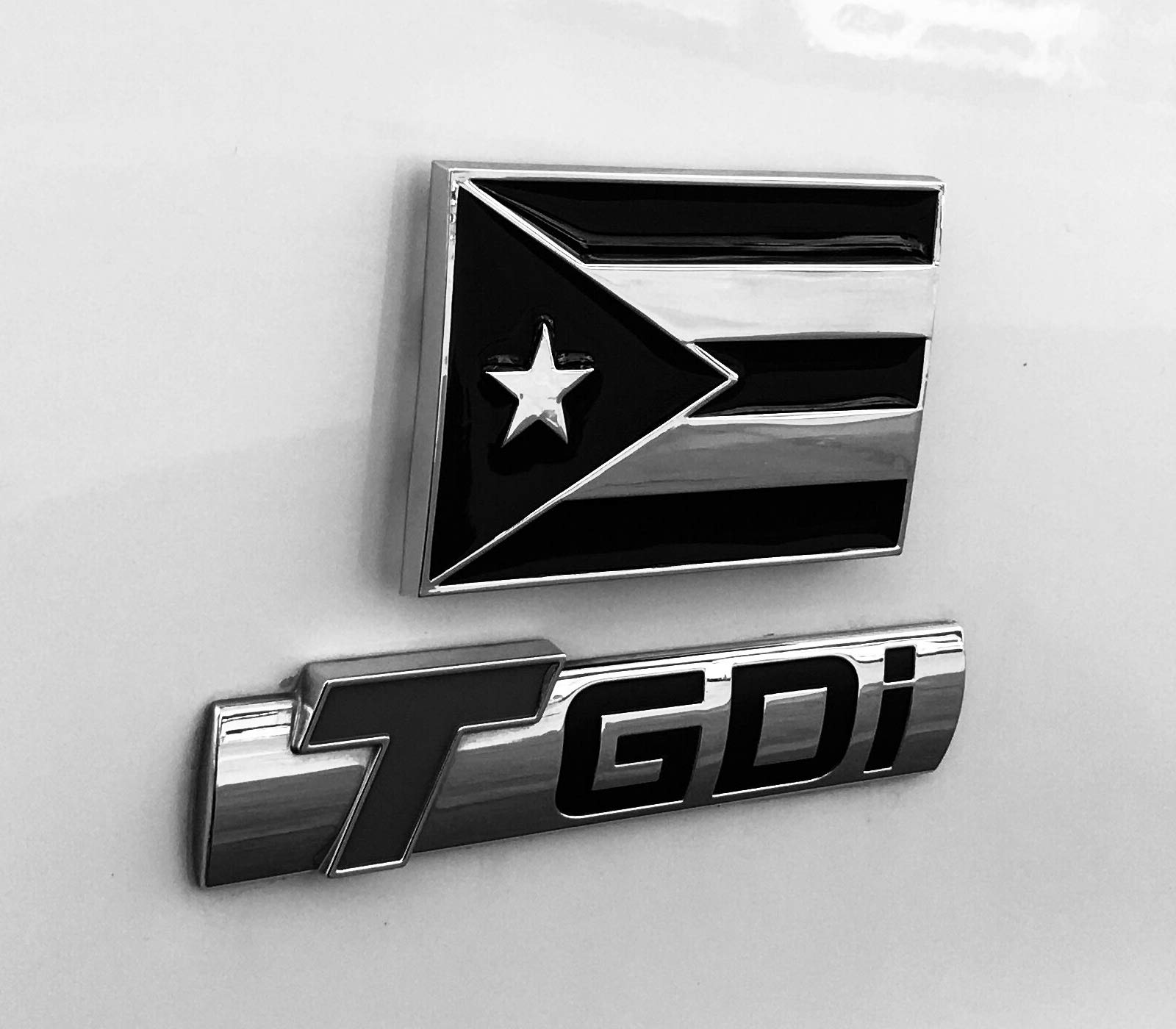 Dsycar 2 Pack Puerto Rico Black And White Flag Metal Decal Auto Emblem - Gifts 4 Free Puerto Rico Flag Valve Stem Caps (Black Wh