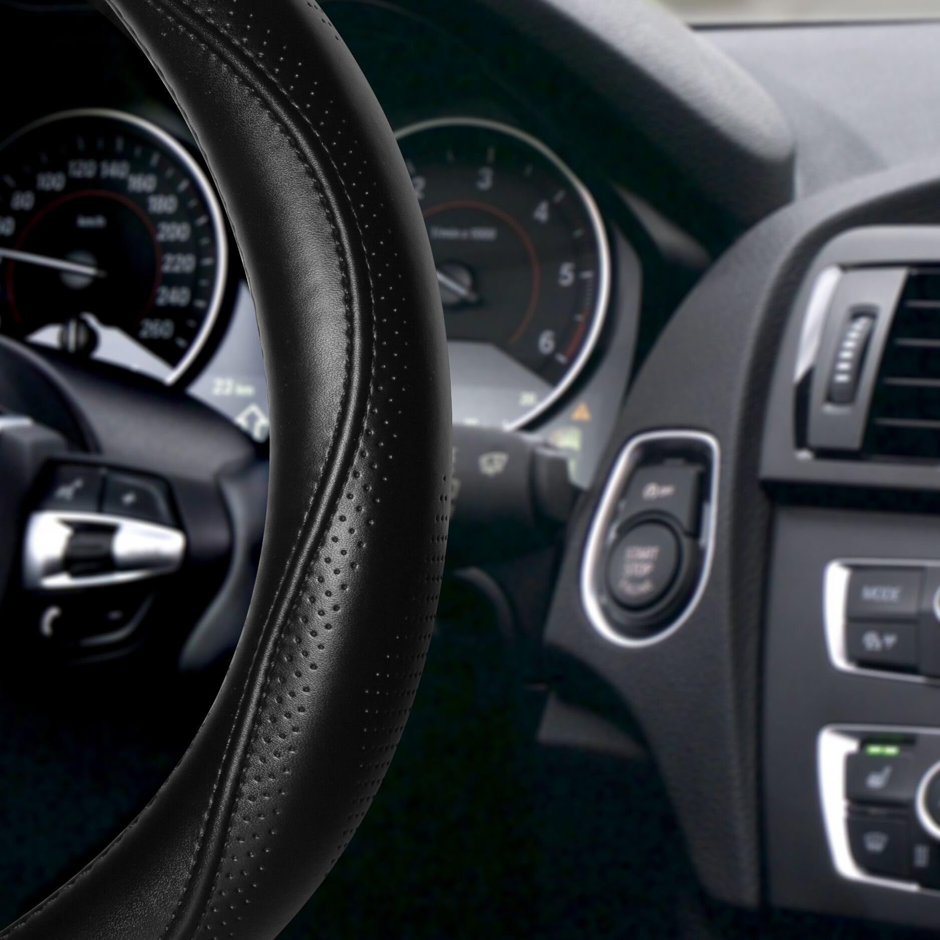 Haokay Top Grade Black Genuine Leather Steering Wheel Cover Men Women, Luxury Steering Wheel Cover For Cars, Suvs And Trucks,Uni