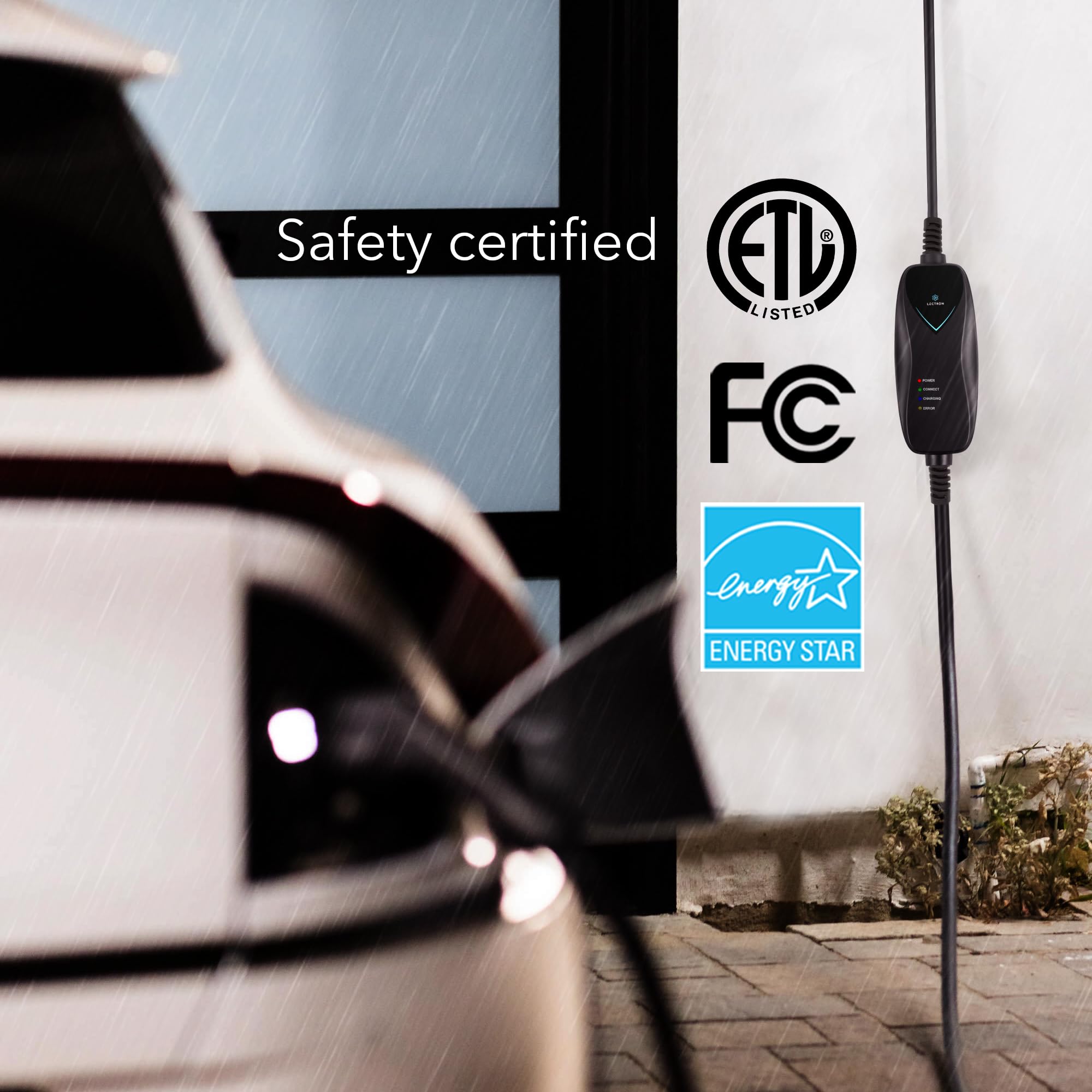 Lectron Level 1 Ev Charger - Etl Certified, 110V, 15 Amp, 16 Ft Extension Cord & J1772 Cable - Portable Electric Car Charger For